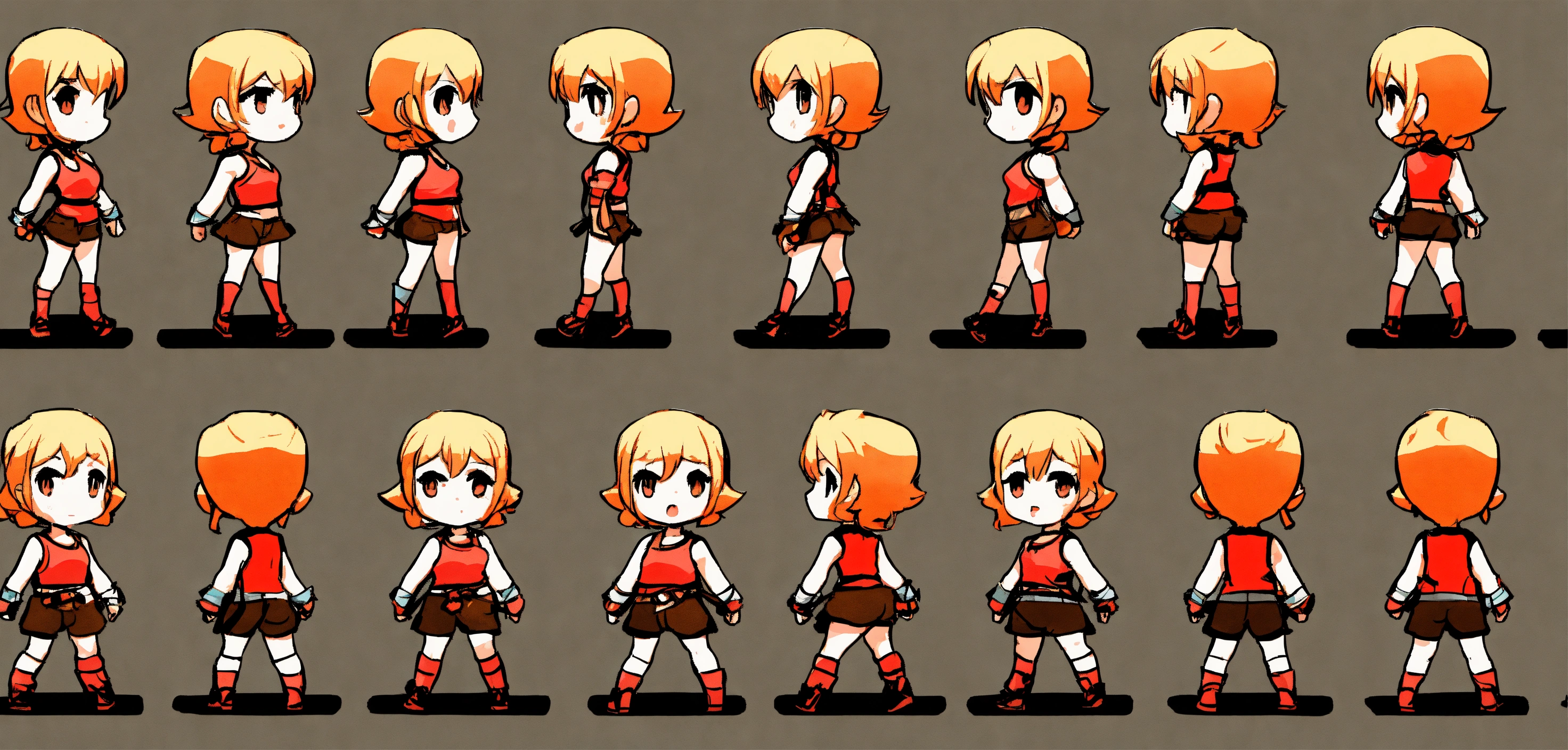 Lexica - Game assets, multiple poses, sprite sheet, girl, short hair ...