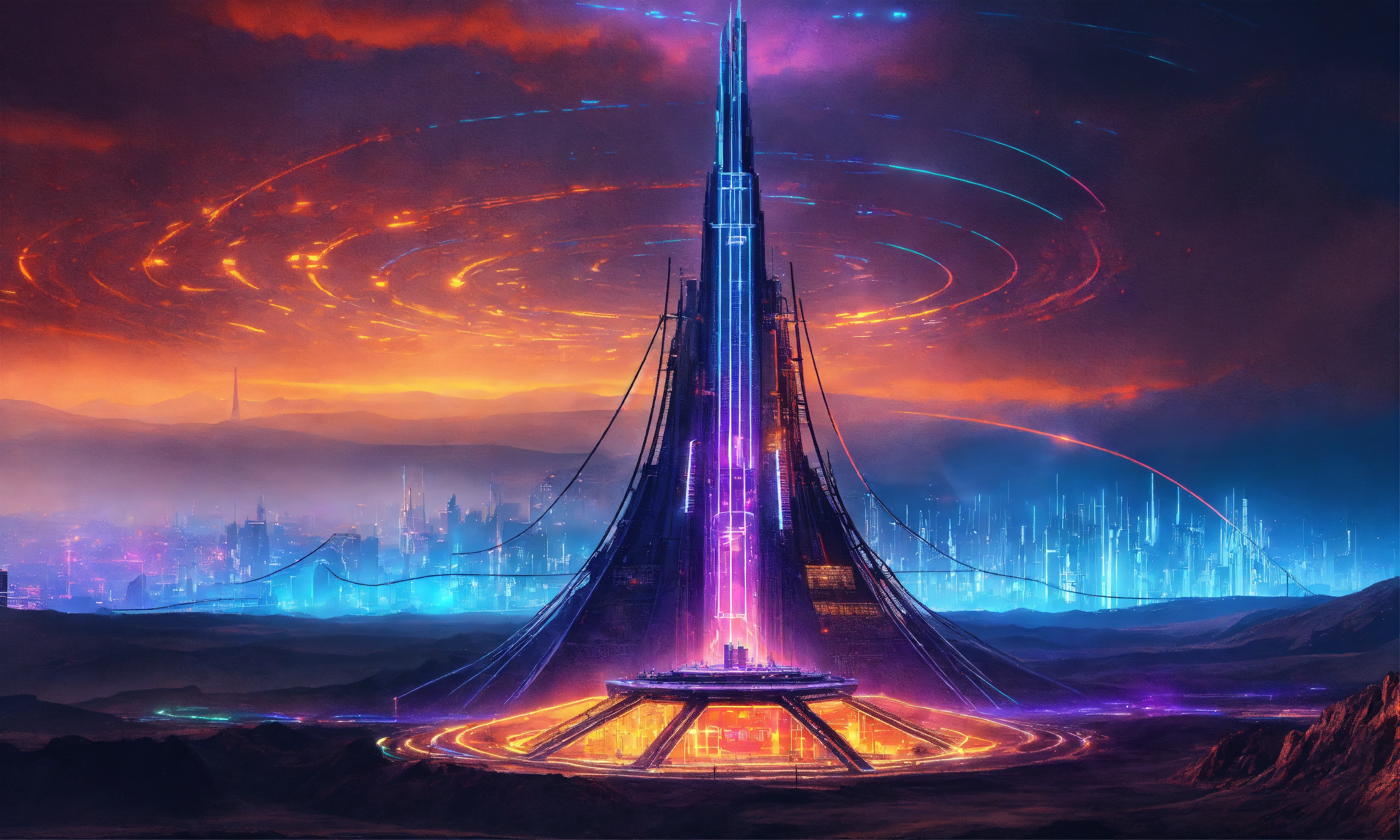 Lexica Futuristic Tower of Sauron fortress with digital circuit lines