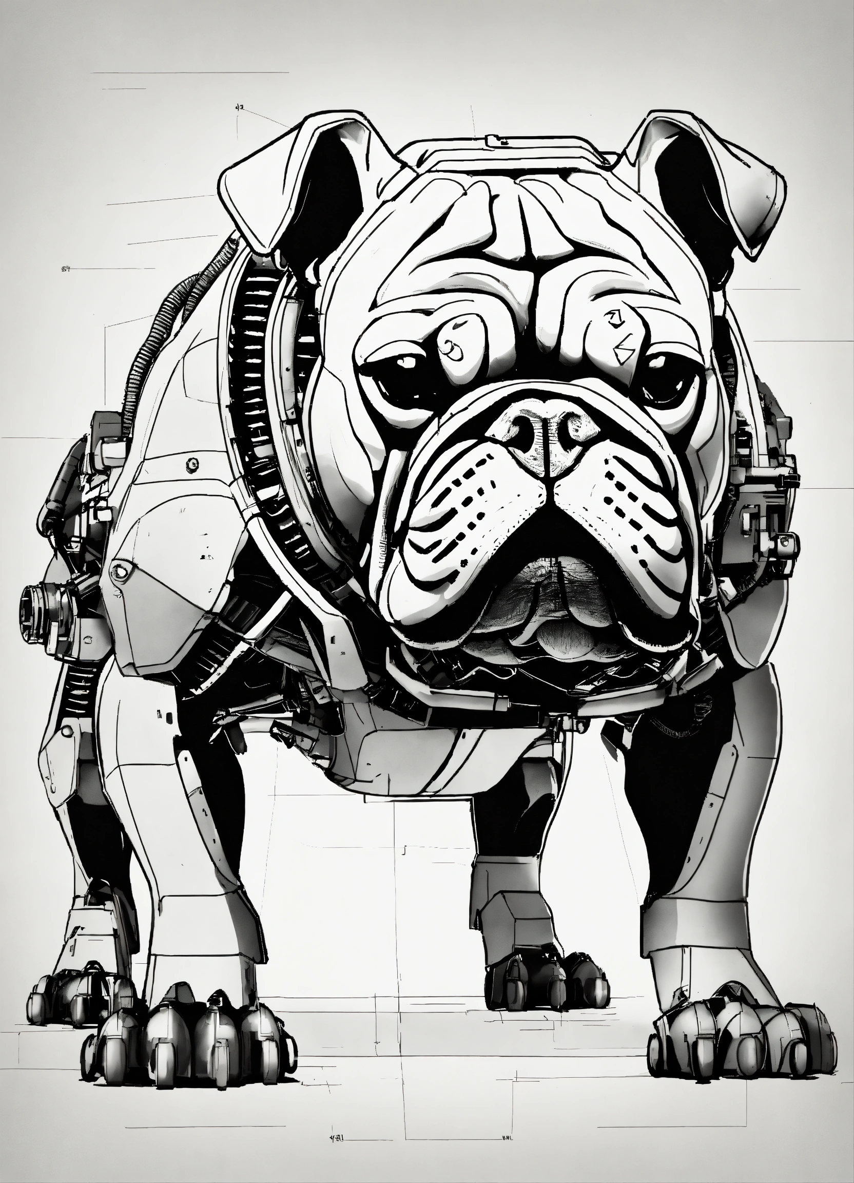 Lexica - Of a mechanized bulldog, technical drawings viewed from the ...