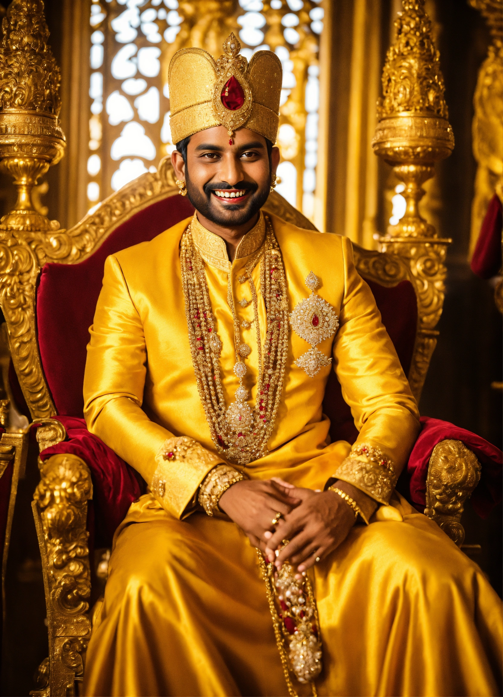 Lexica - Indian prince sitting on a royal chair, in a royal palace ...