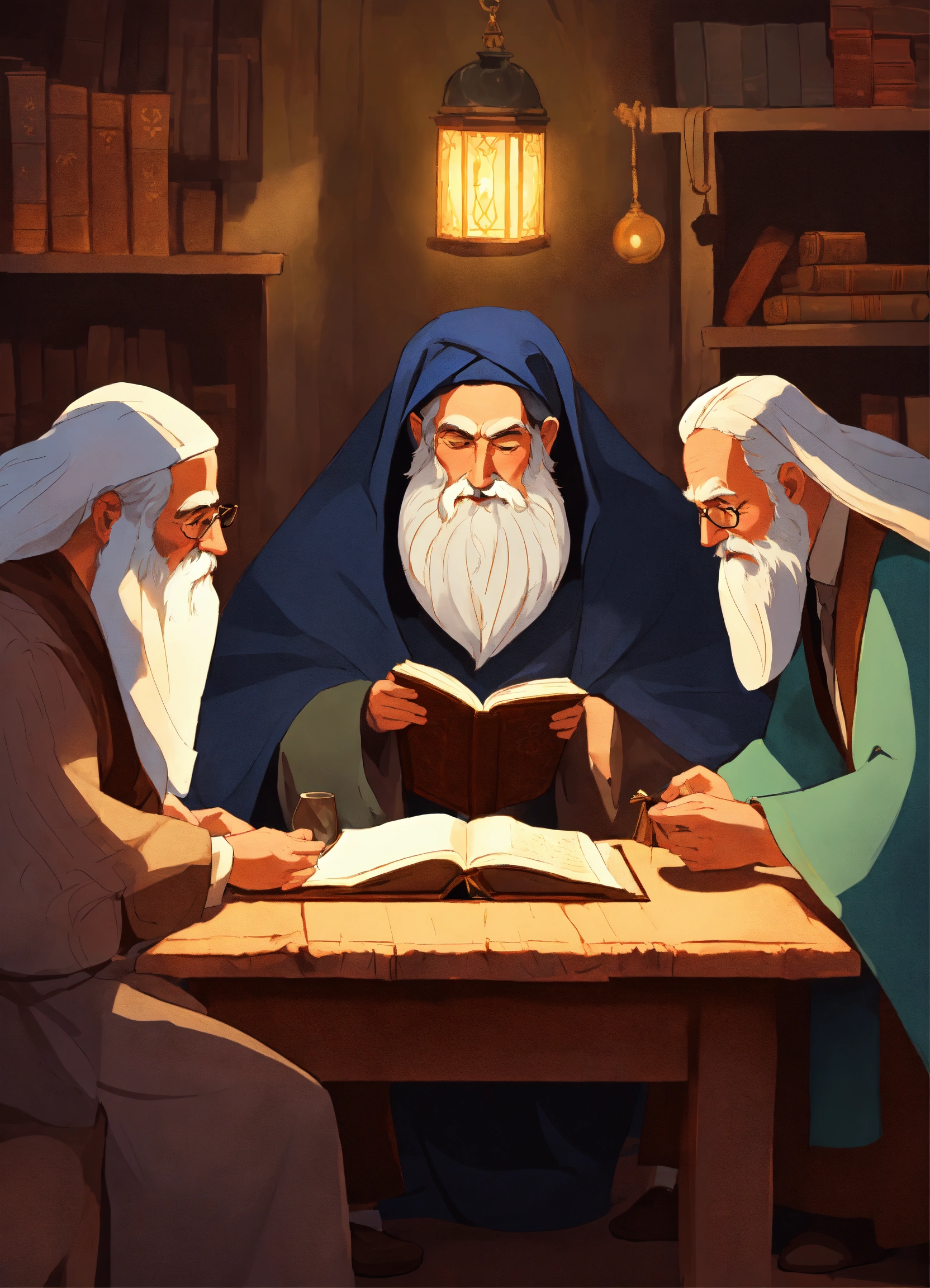 Lexica - Three Jews from the Middle Ages, righteous, sitting at a long ...