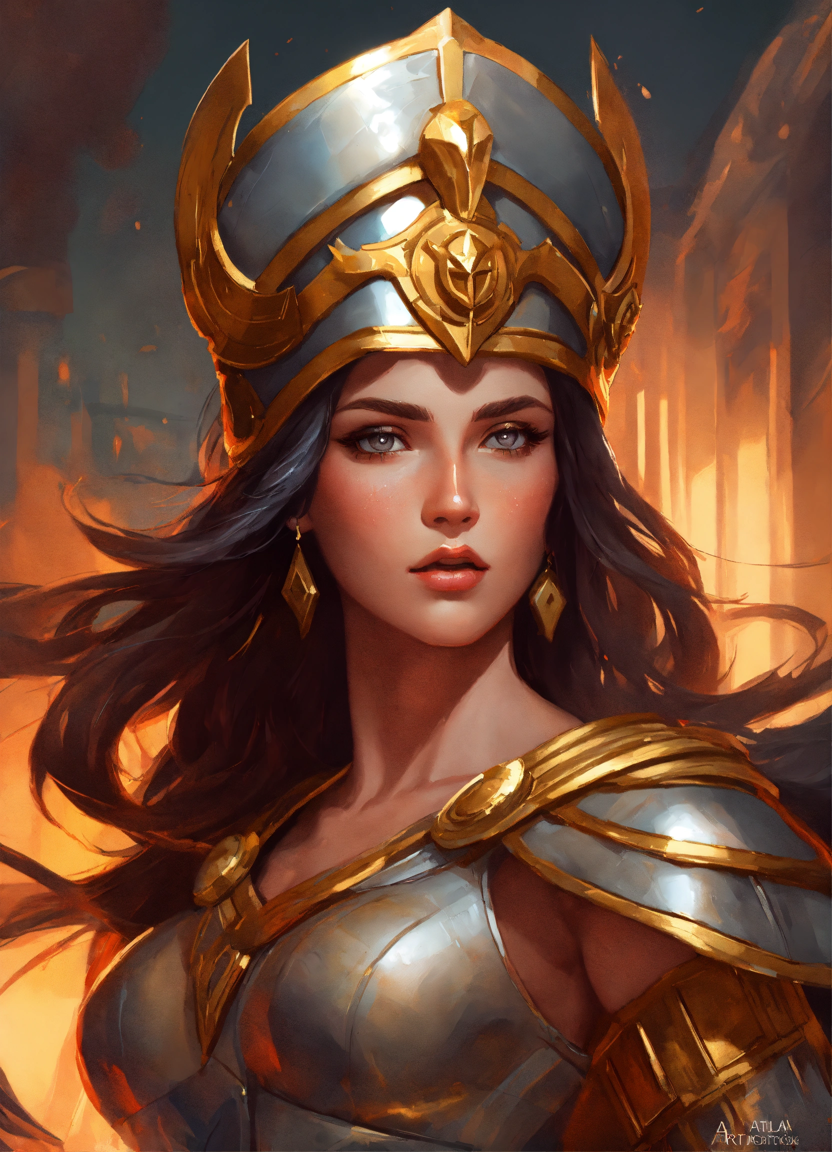 Lexica - Goddess Athena, volumetric cartoon oil paint, gray eyes, dark ...