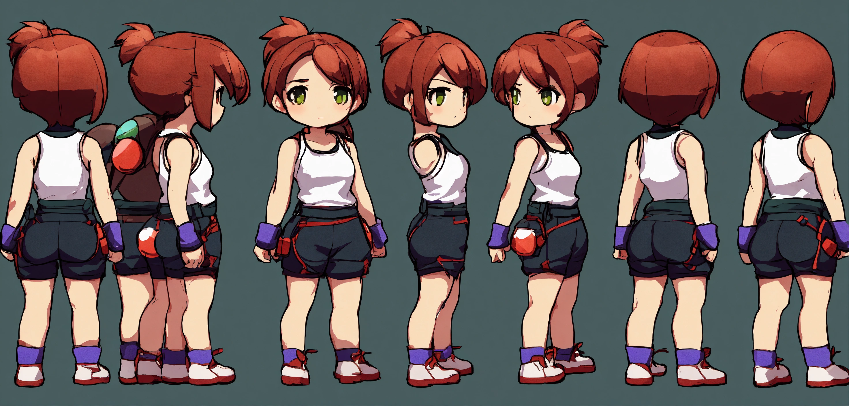 Lexica - Game assets, multiple poses, sprite sheet, girl, short hair ...