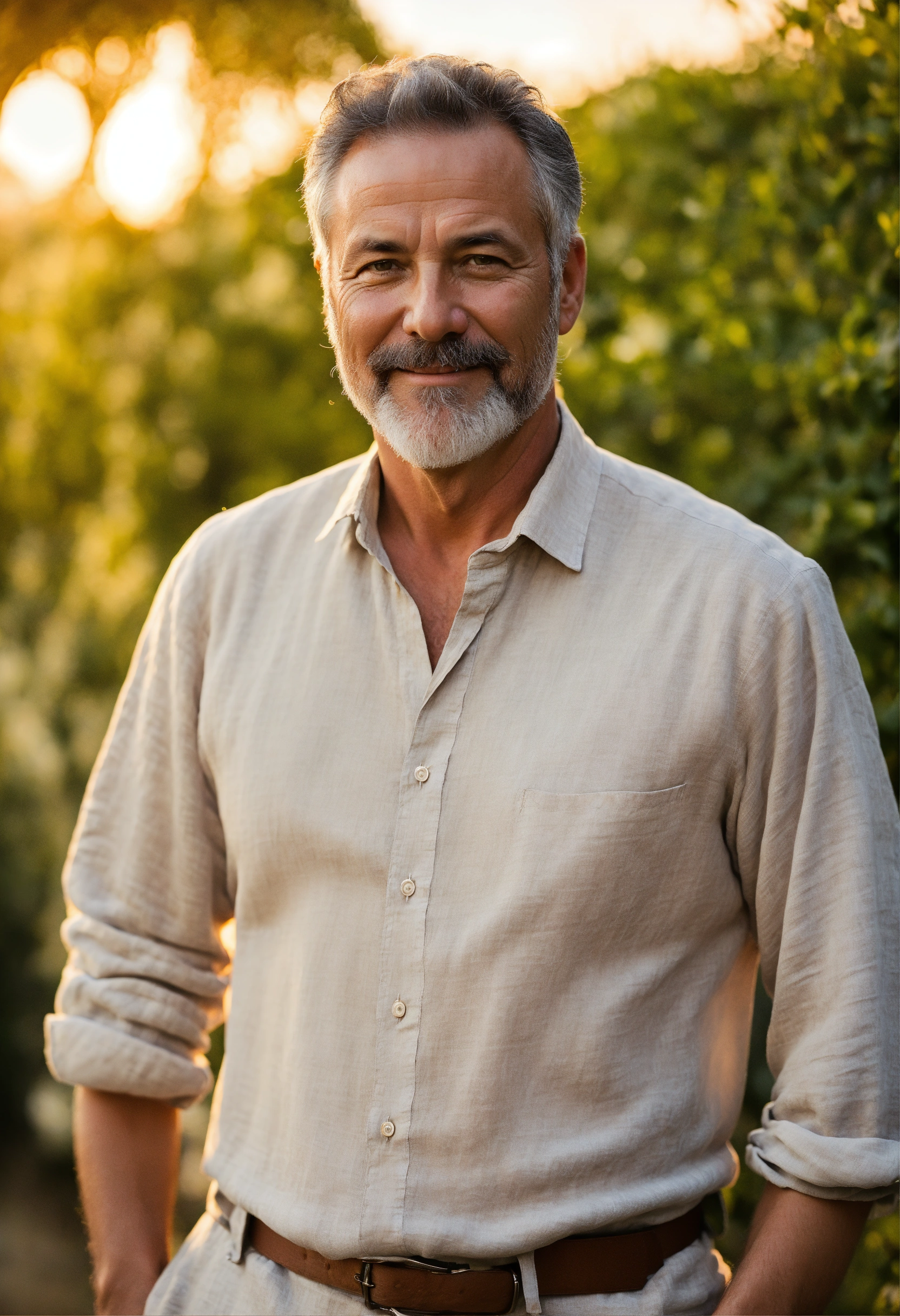 Lexica - Outdoor portrait of a 50-year-old rich man, wearing a linen shirt