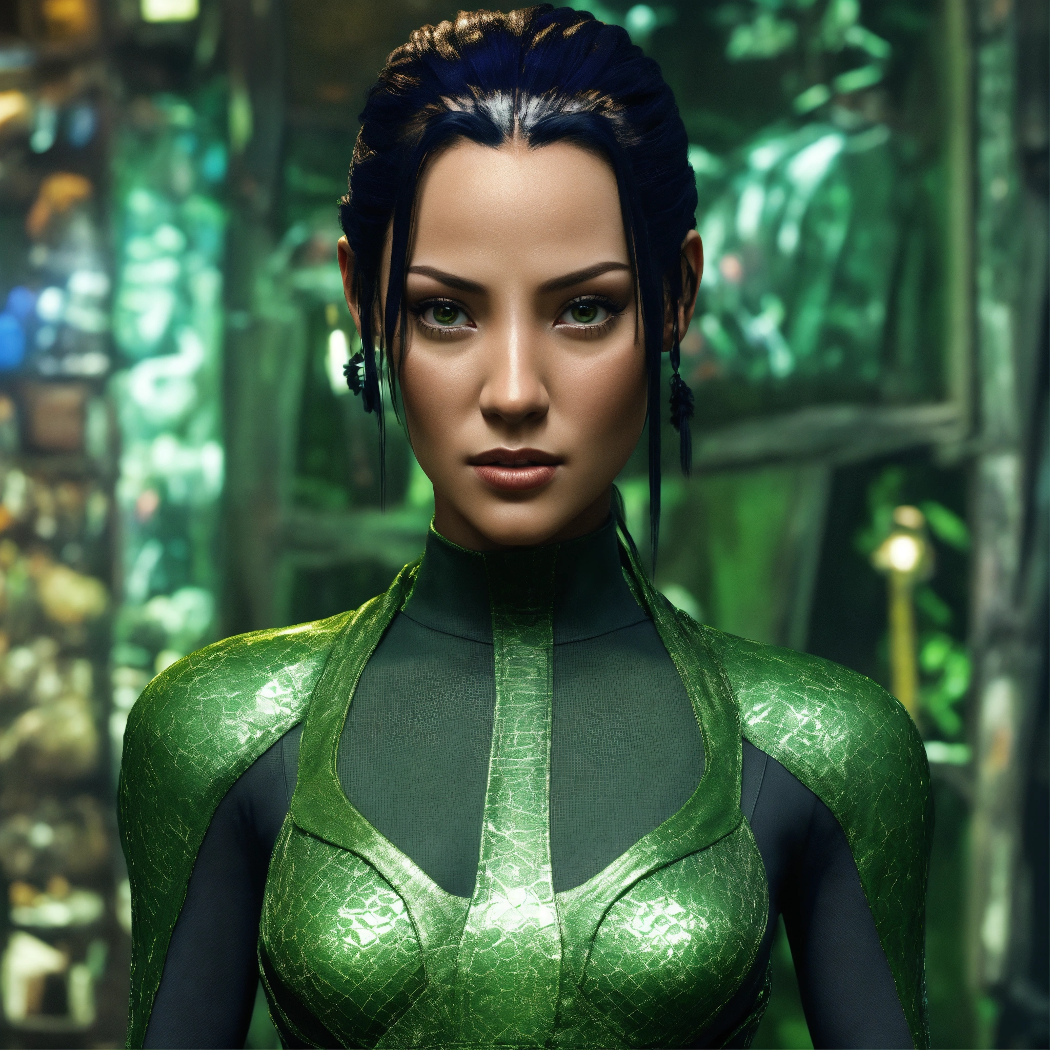 Lexica - A frontal, realistic, female avatar of Trinity from Matrix