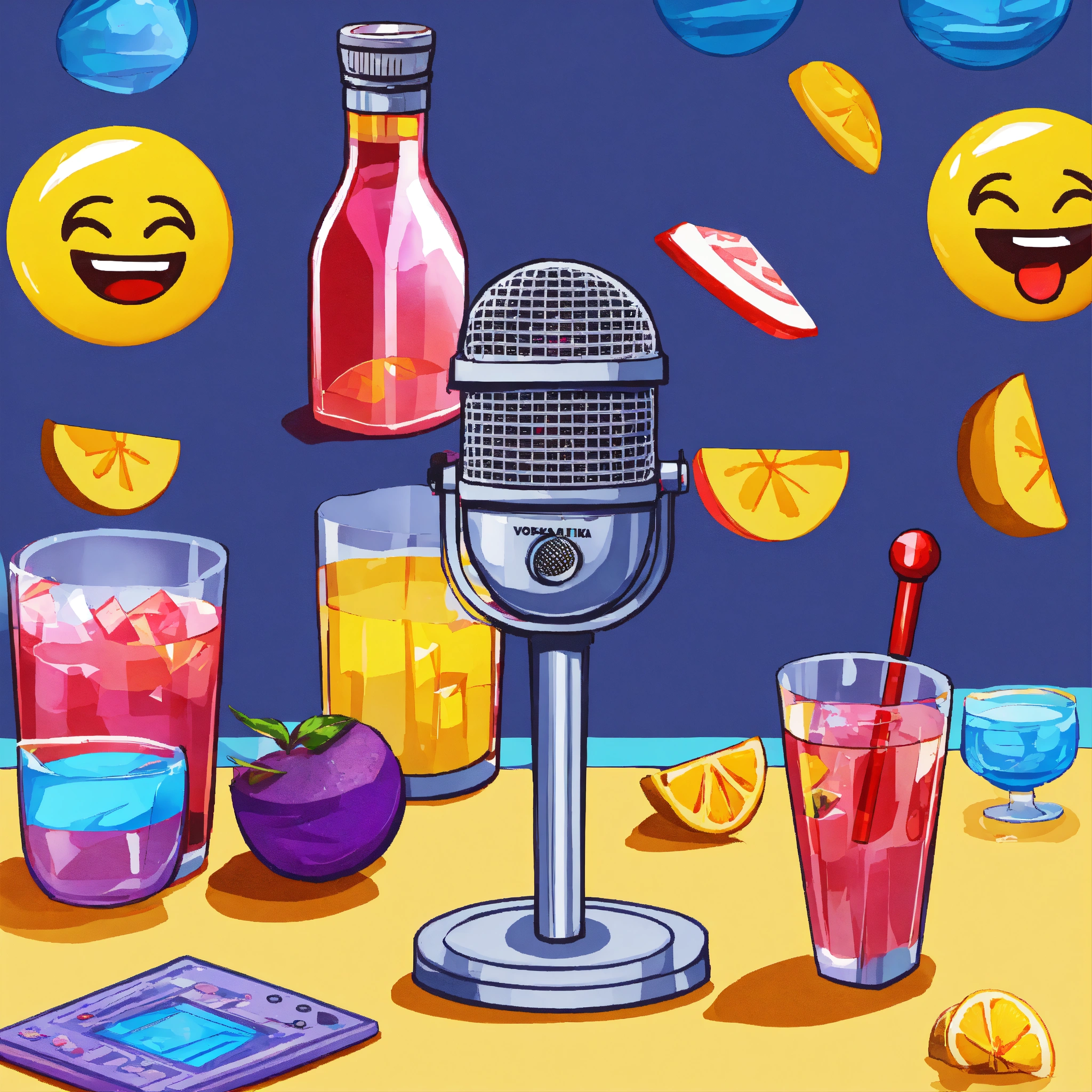 Lexica Microphone, emojis, vodka shots