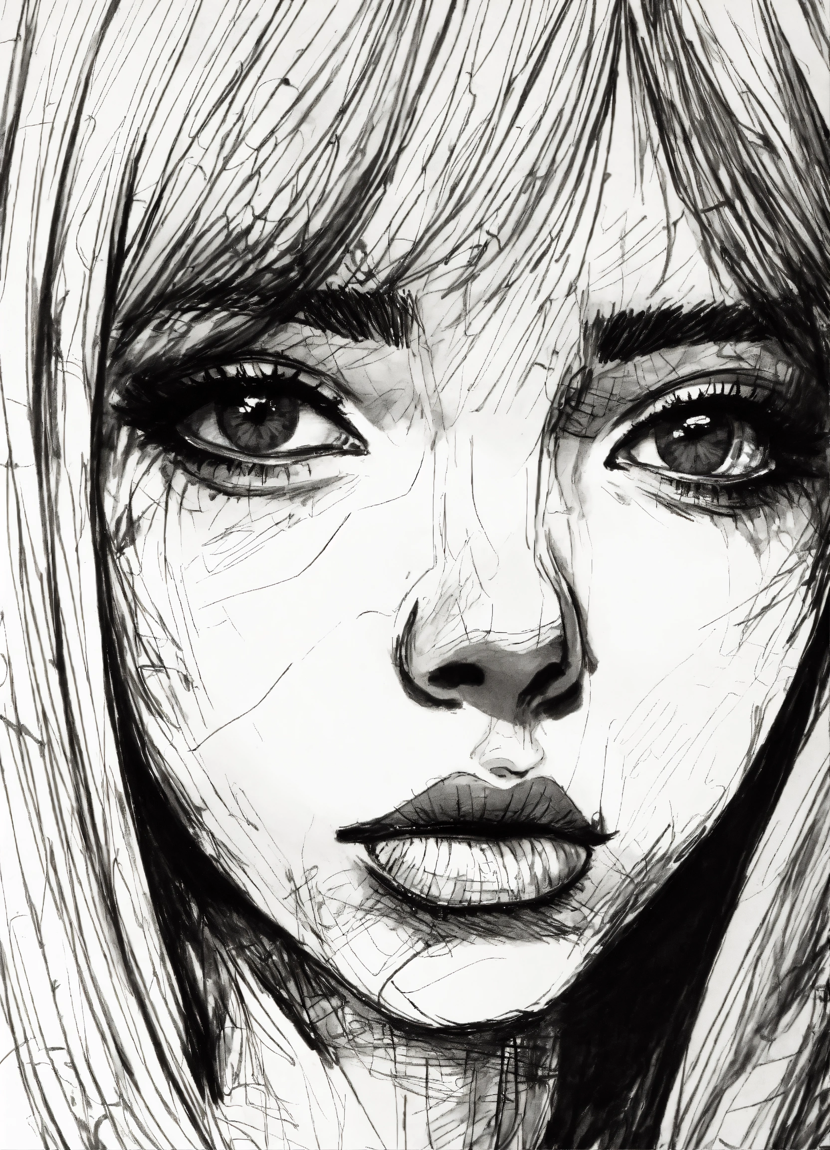 Lexica - Scratchy pen strokes, blind contour, fisheye perspective ...