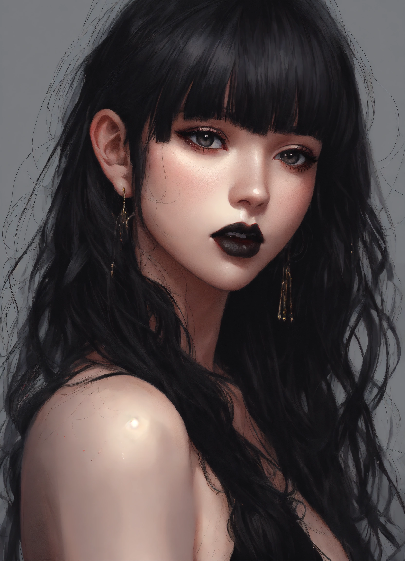 Lexica Egirl, fully body, black hair, bangs hairstyle, pale skin