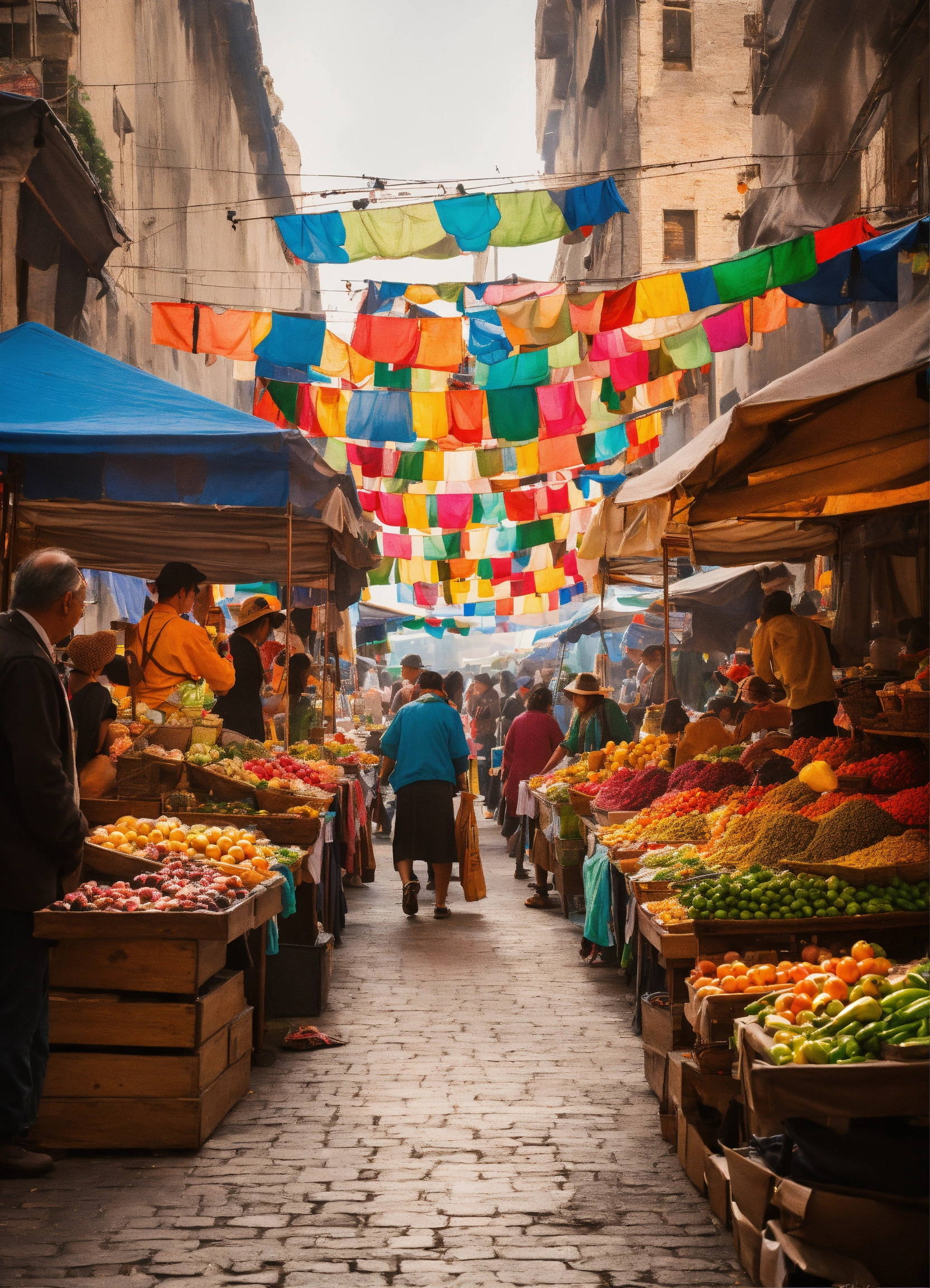 Lexica - A lively street market with colorful stalls, vendors, and ...