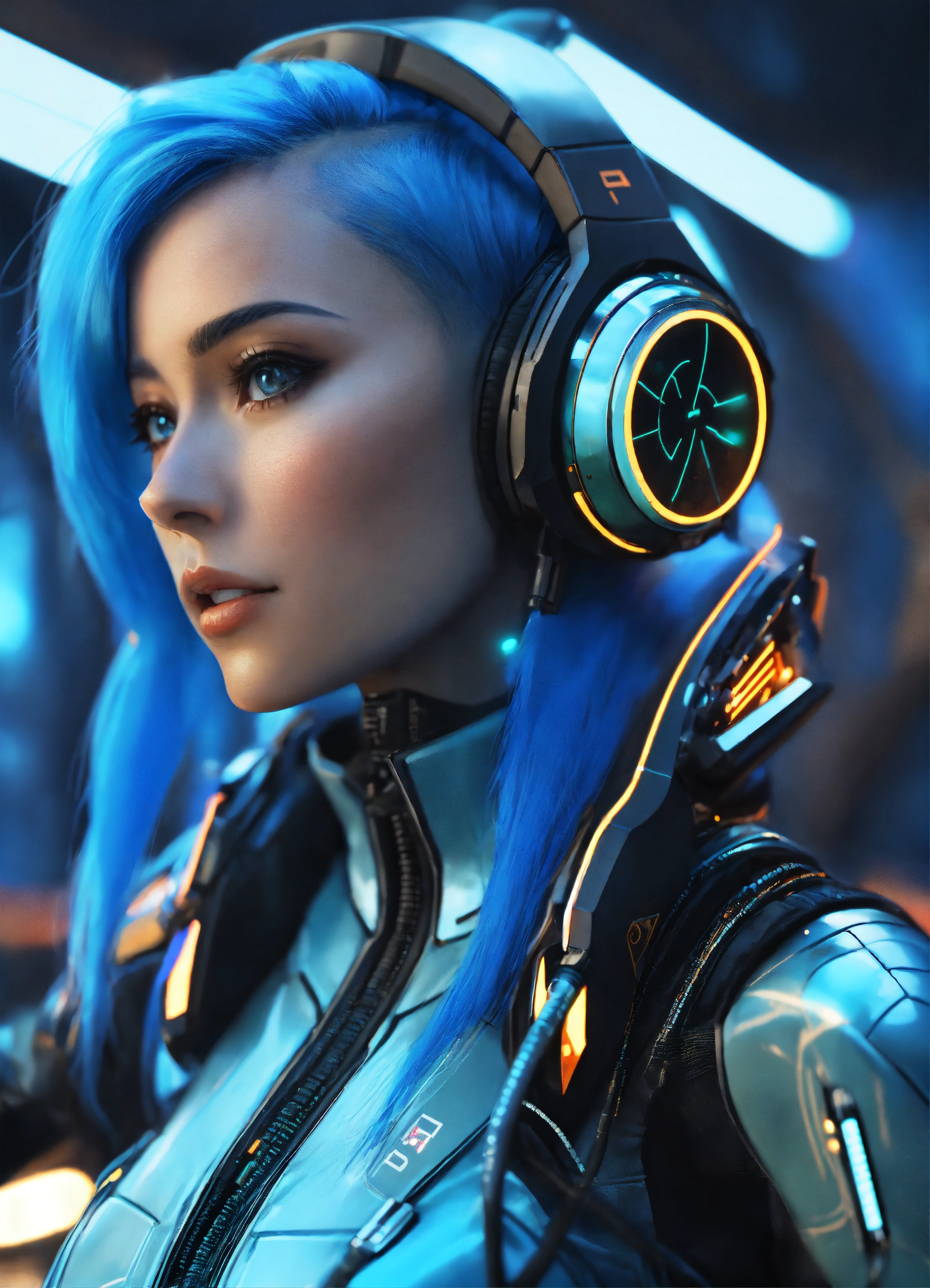 Lexica - Zoom out of a charming girl with blue hair wearing a tight ...