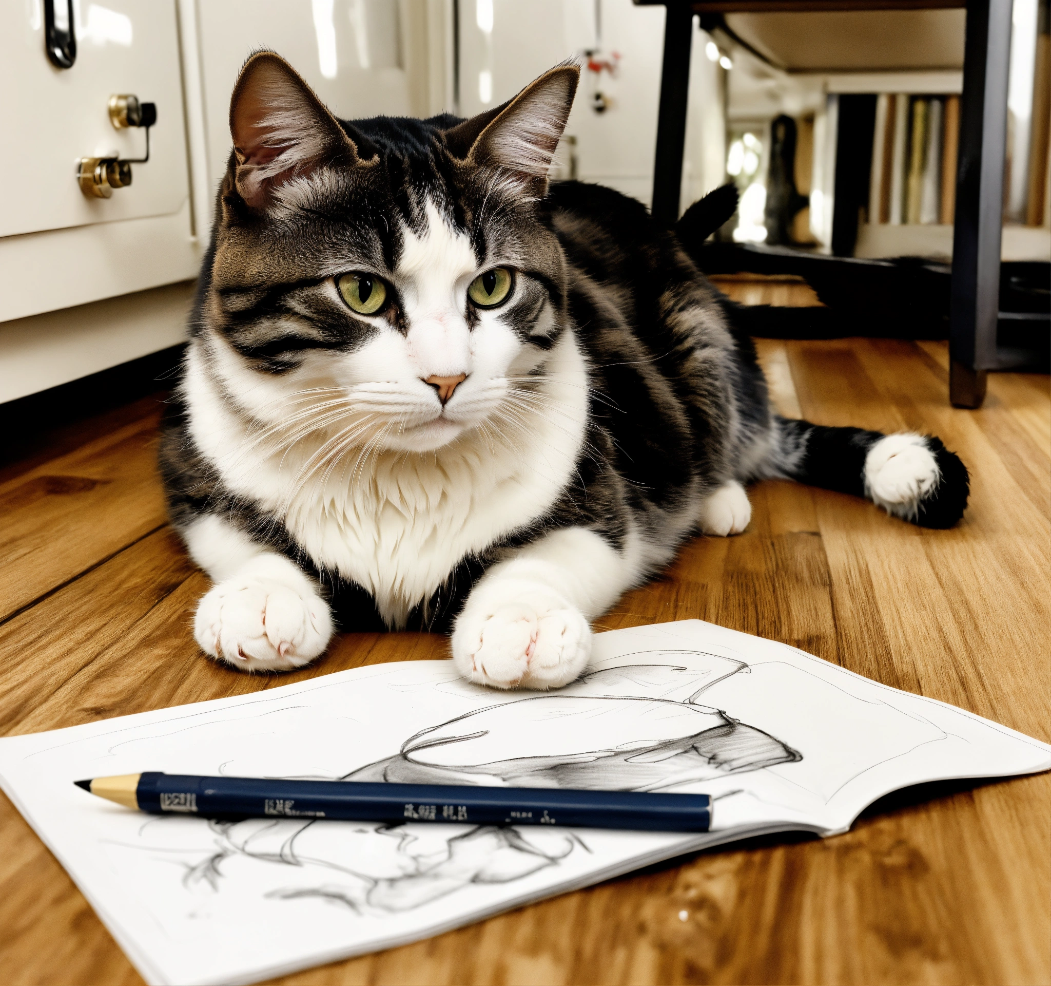 Lexica - A Sketch cat with a graphite sketch, a Sketch