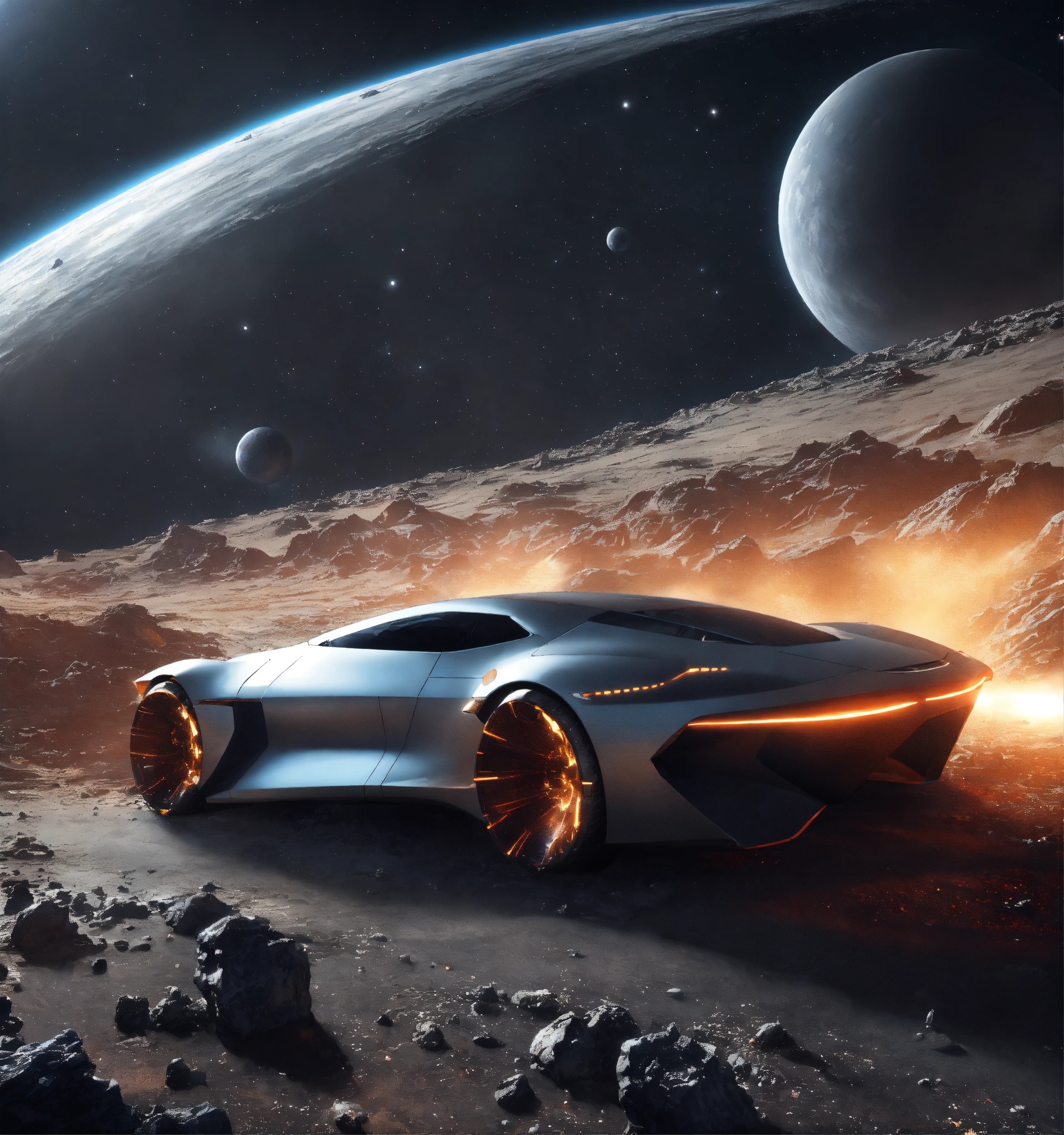 Lexica - Luxurious sleek gray space car shooting out in deep space ...