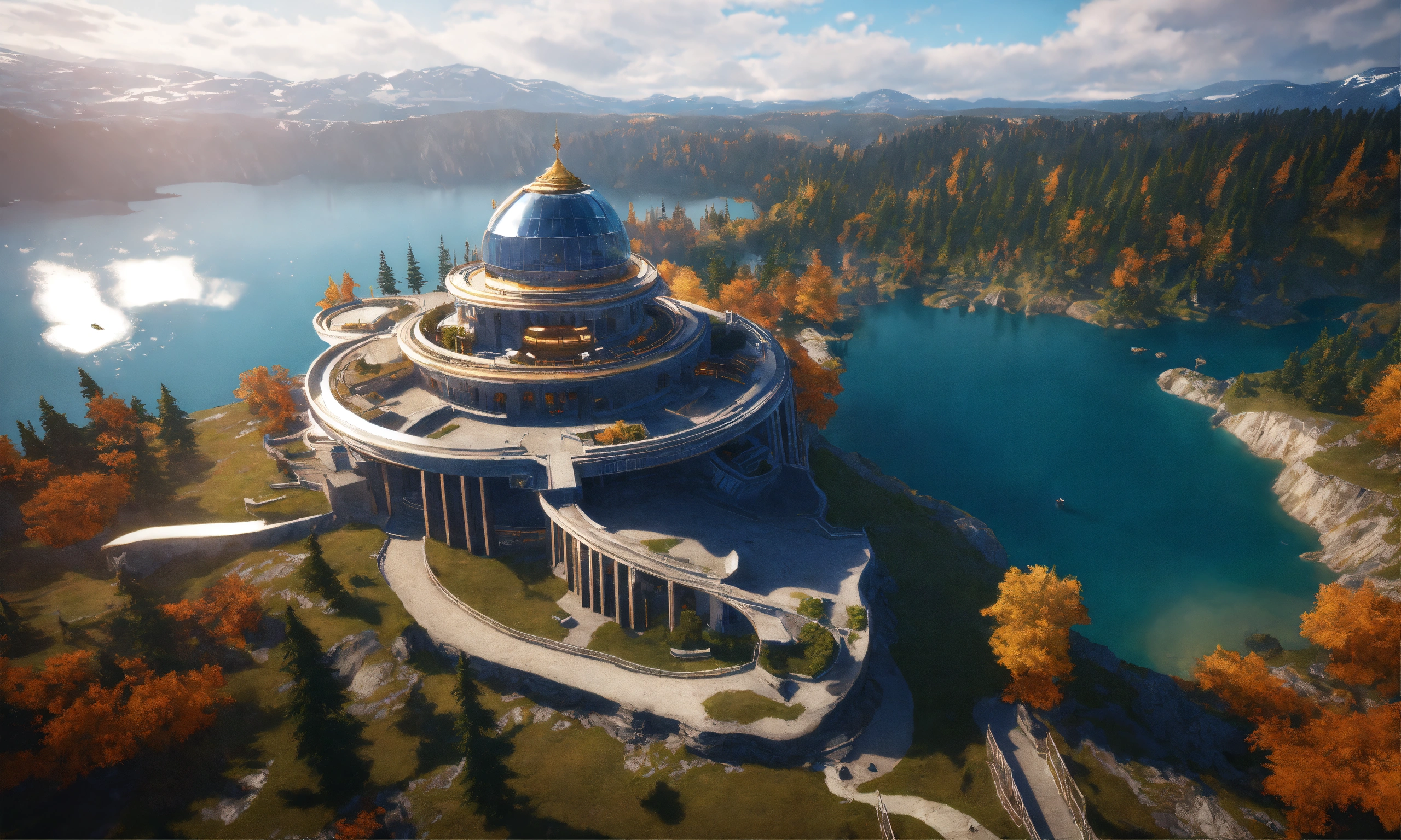 Lexica - Overhead view of a futuristic royal palace on a cliff ...