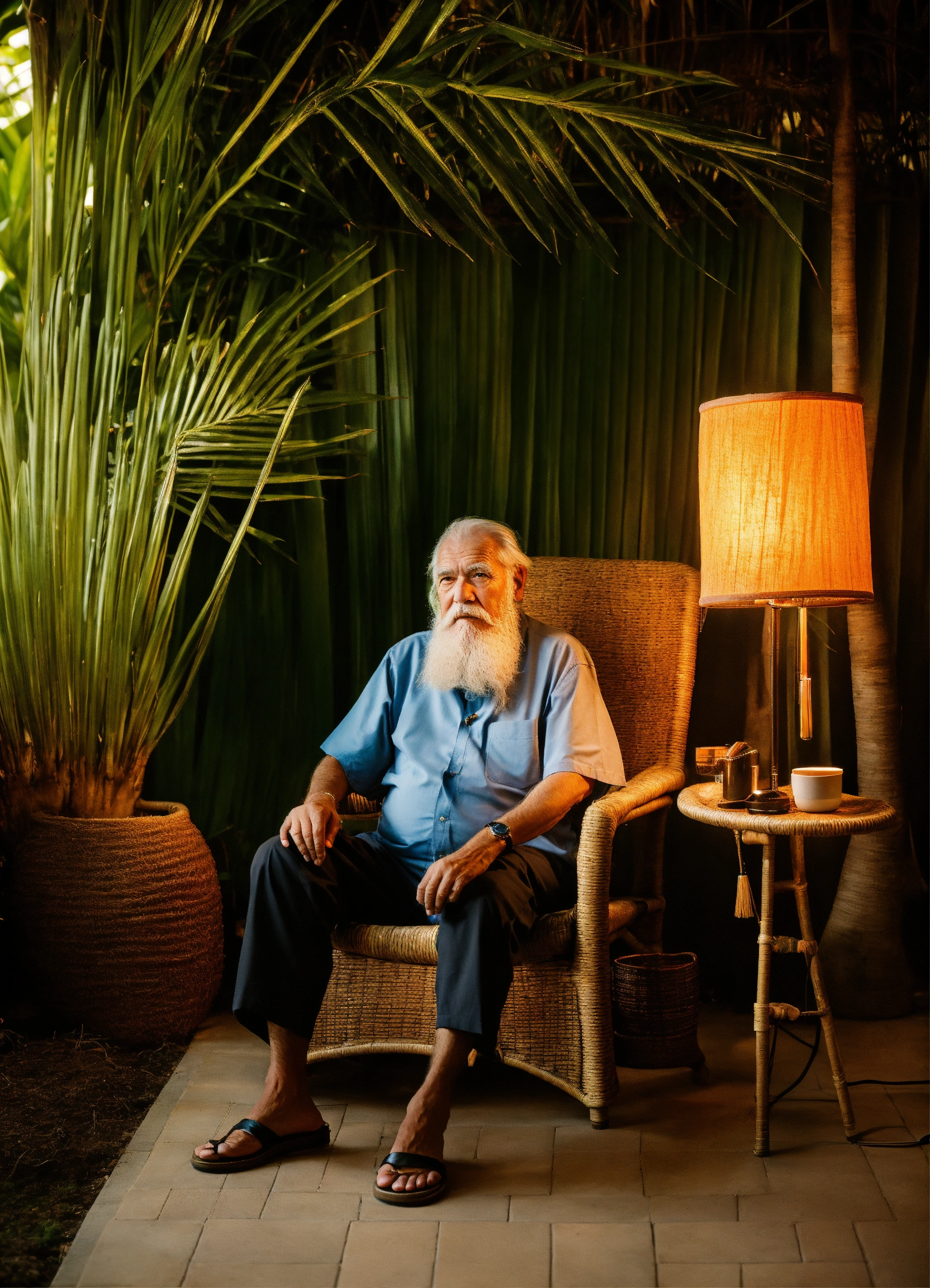 Lexica - A wise old man with white beard and in a tropical setting with ...
