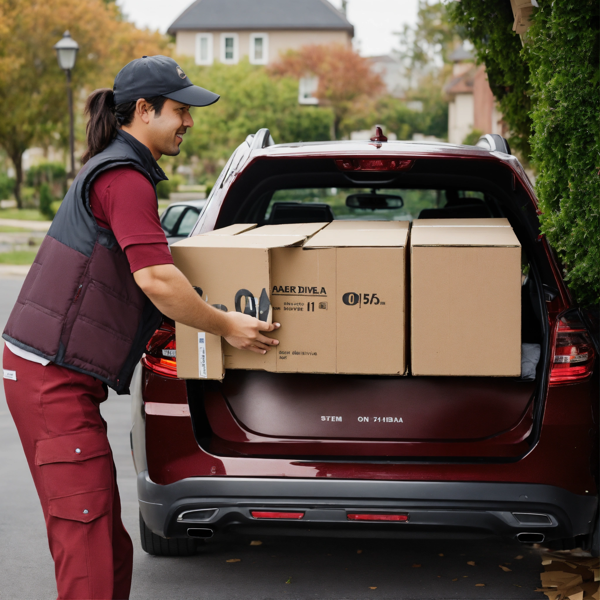 Lexica - Delivery driver wearing #01A7E1 color vest pulling 5 cardboard ...