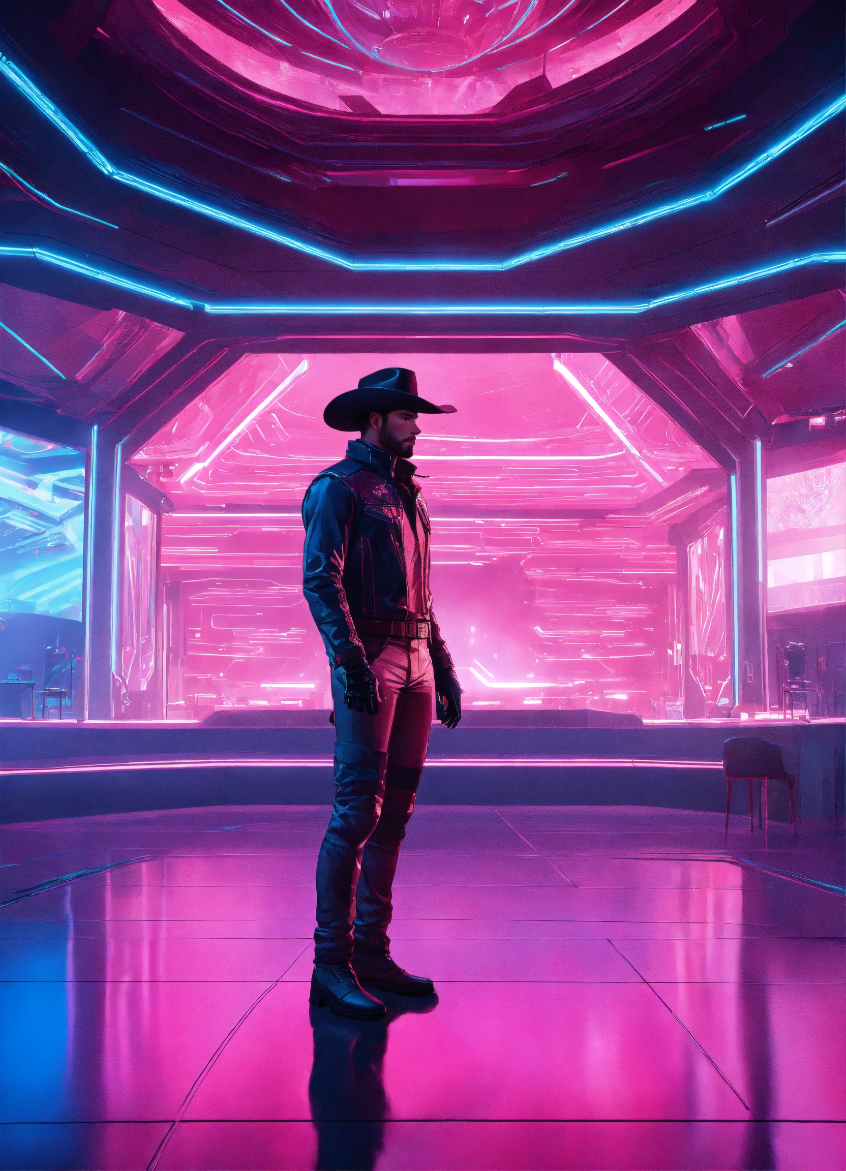 Lexica - A futuristic cowboy standing in a futuristic dance hall. the ...