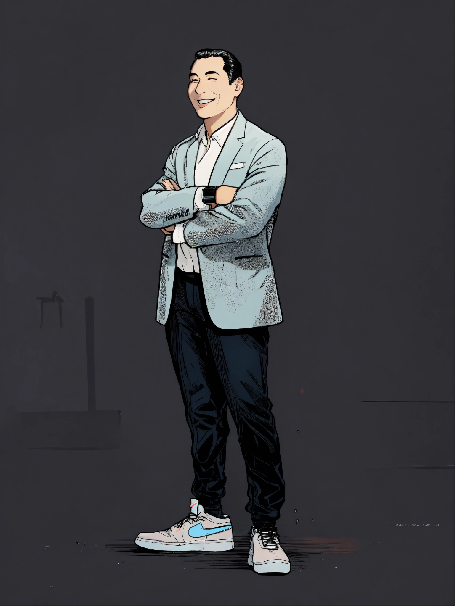 Lexica - A clean rounded face CEO standing and smiling wearing black ...