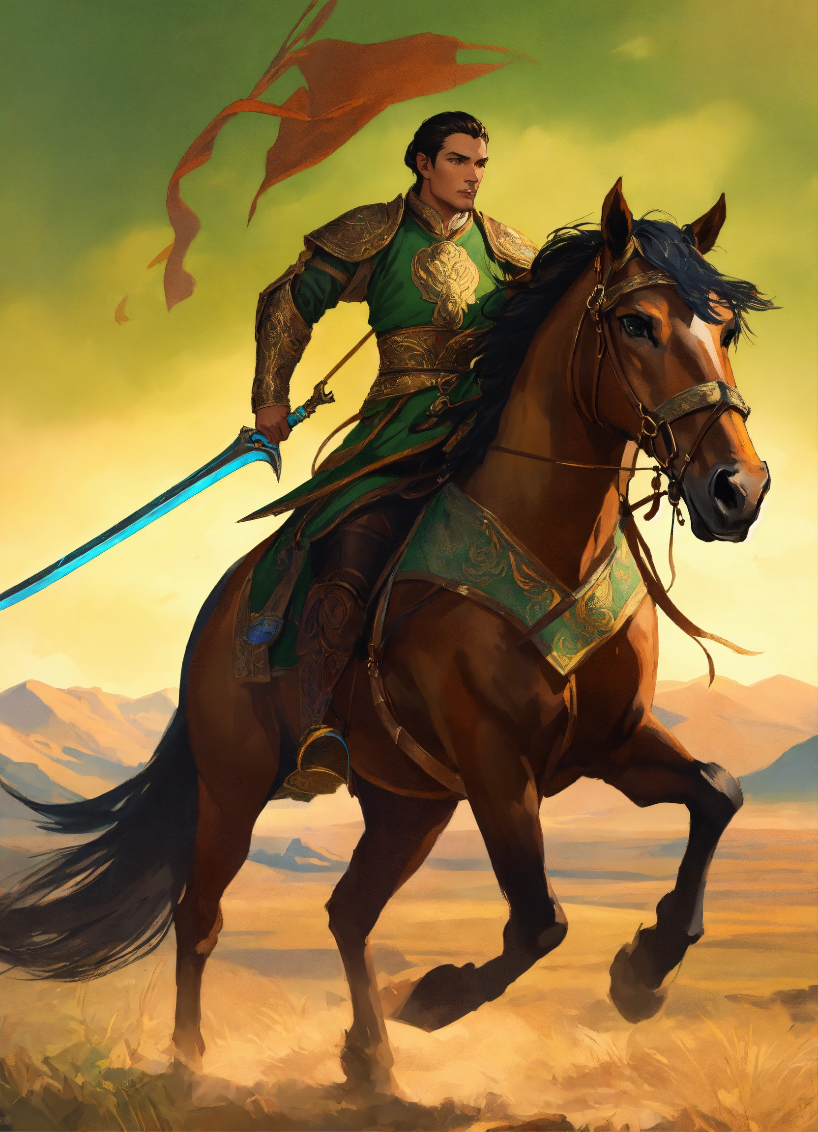 Lexica - A timurid elf male light cavalryman charging with glaive ...