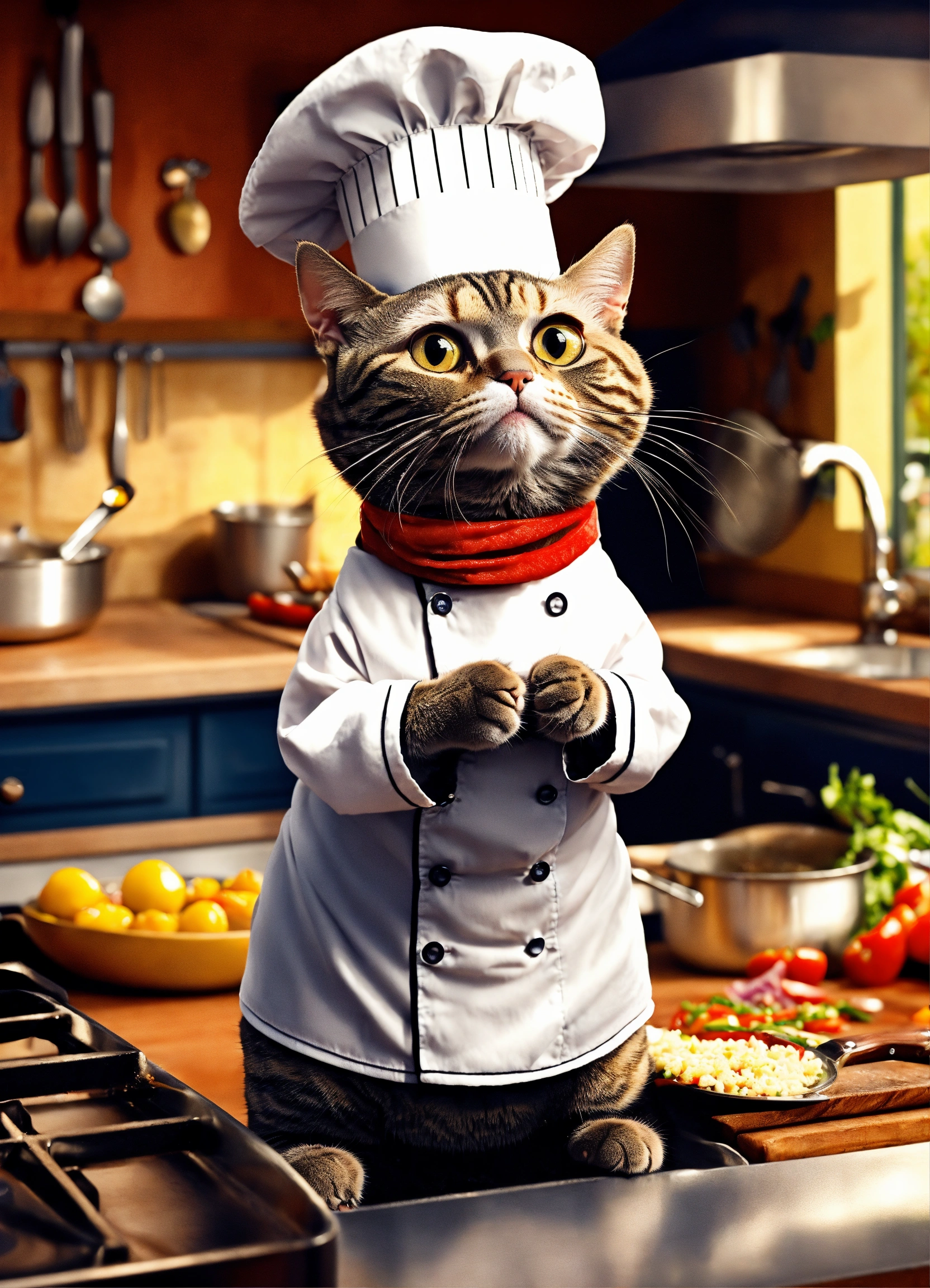 Lexica - A cat look like a cooking chef, funny and pro like ratatouille