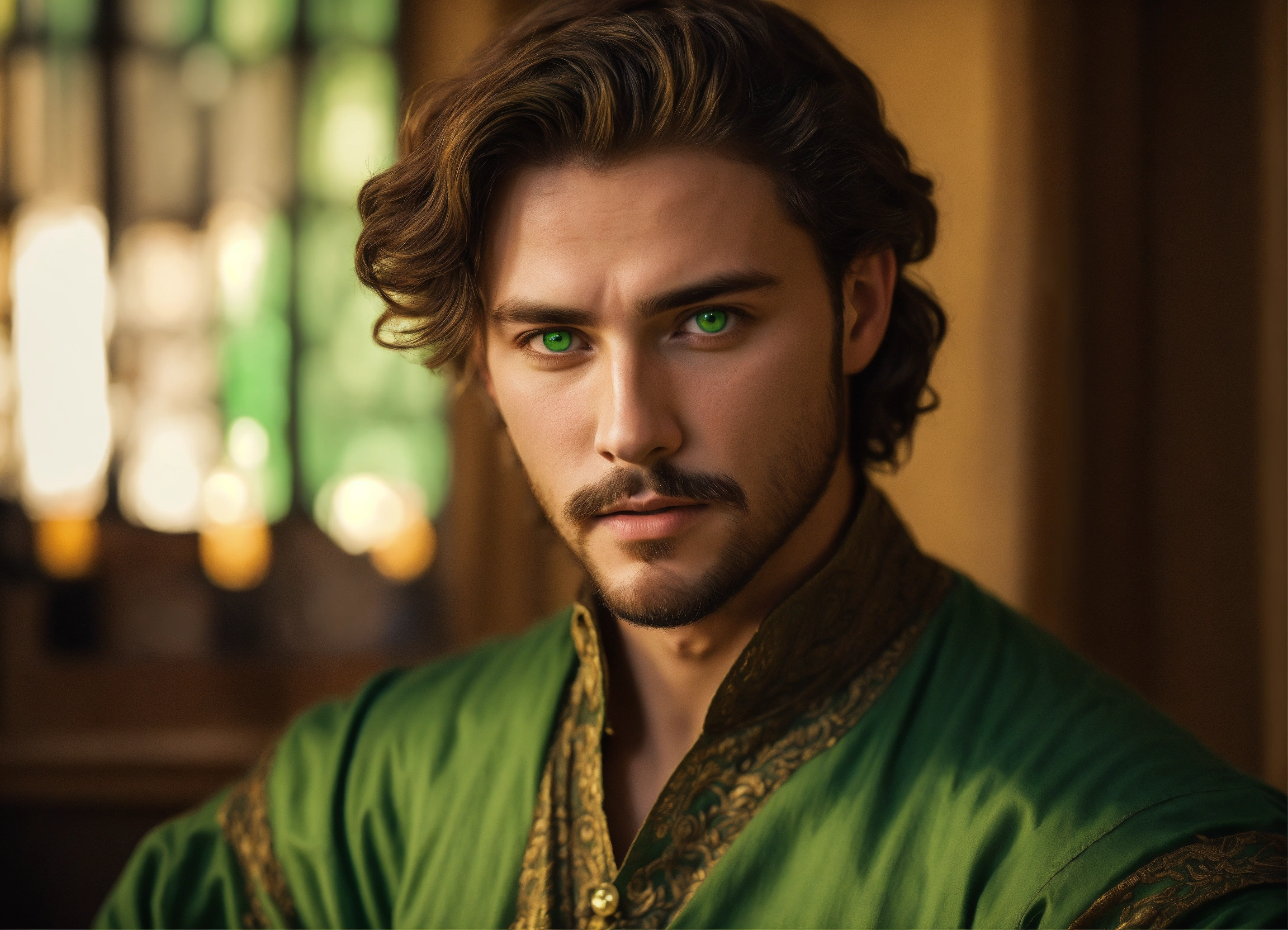 Lexica - A renaissance style man with green eyes and green shirt is an ...