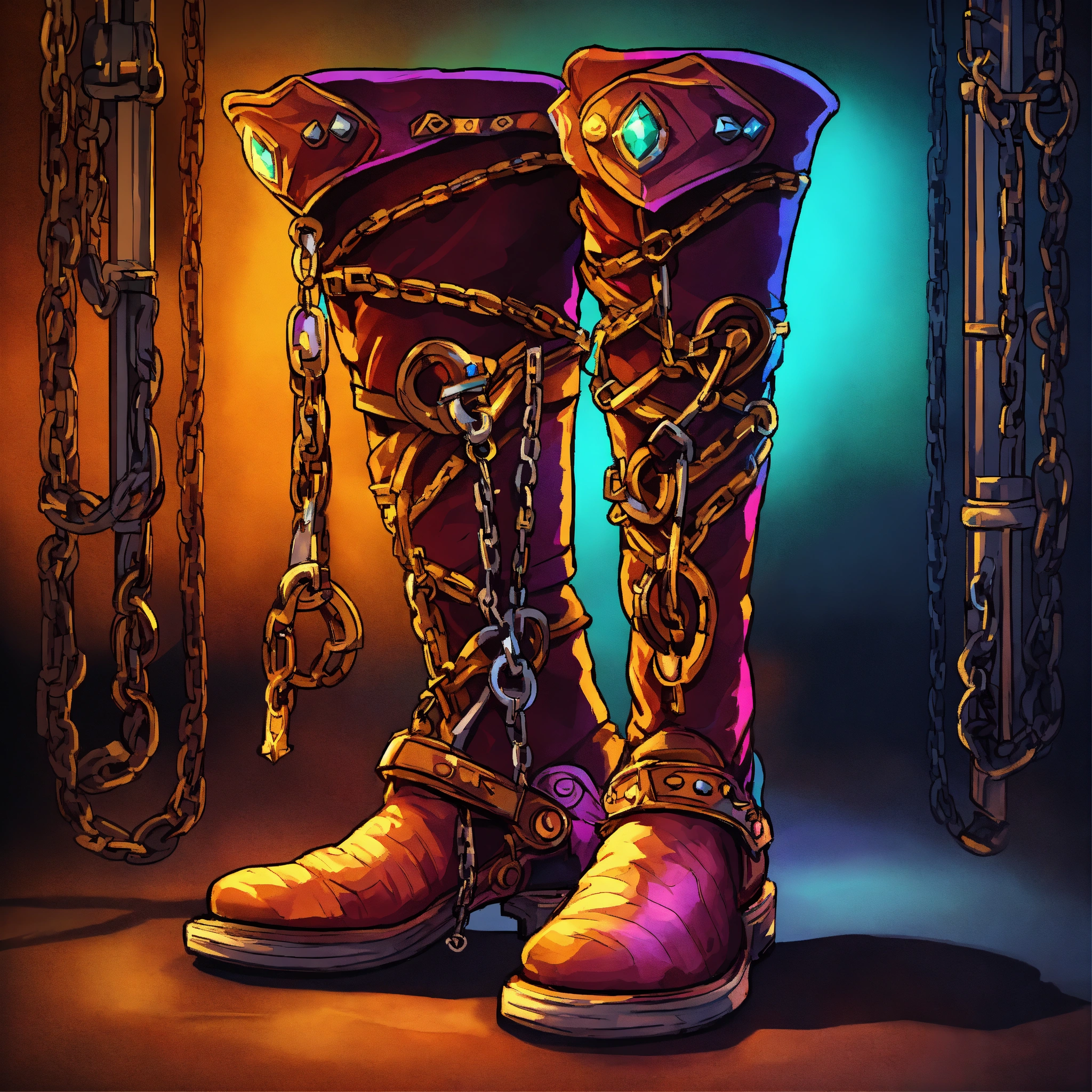 Lexica - A leg wearig a boot of the mage and covered with chains. A ...