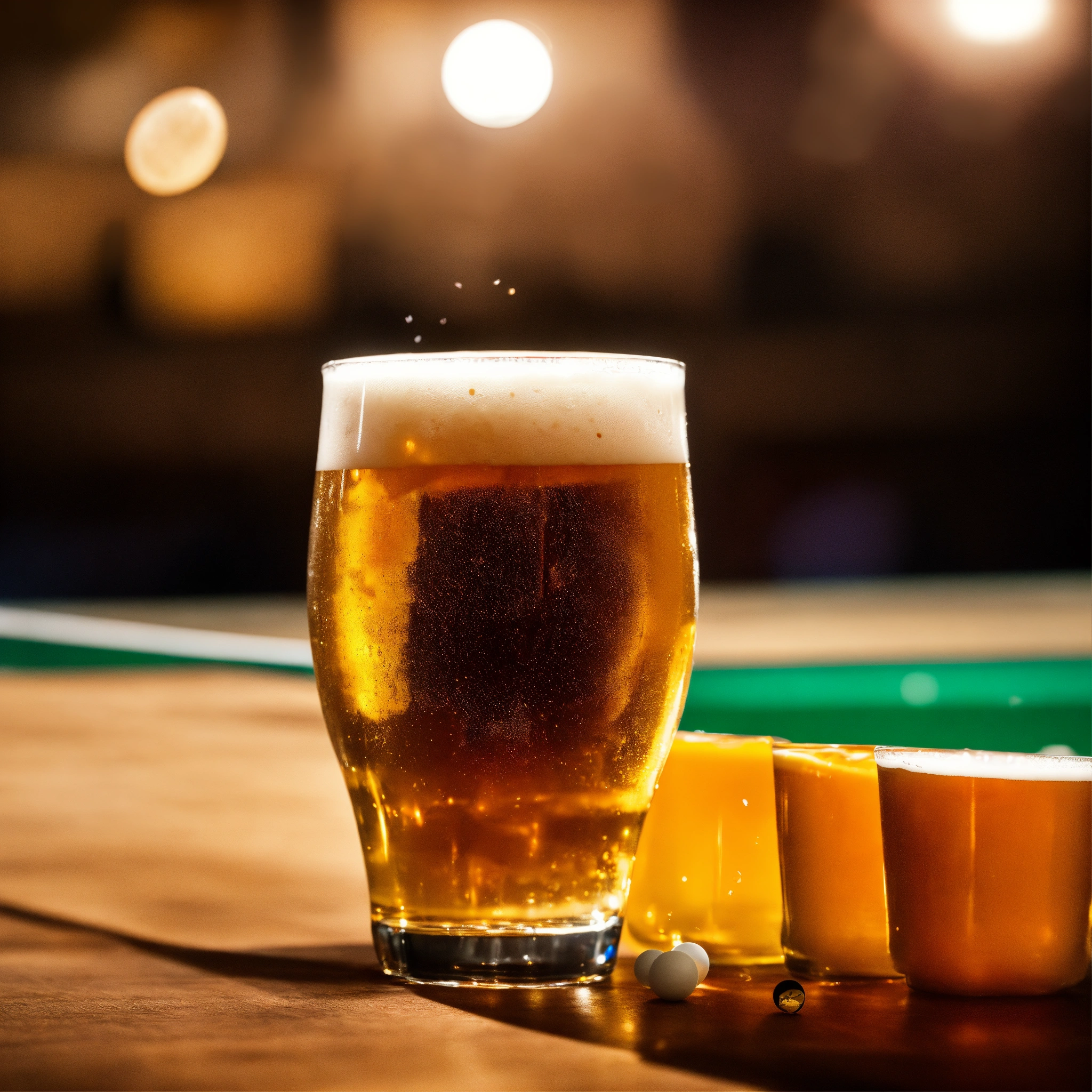 Lexica - A close look of a cup filled with beer, a ping pong ball is in ...