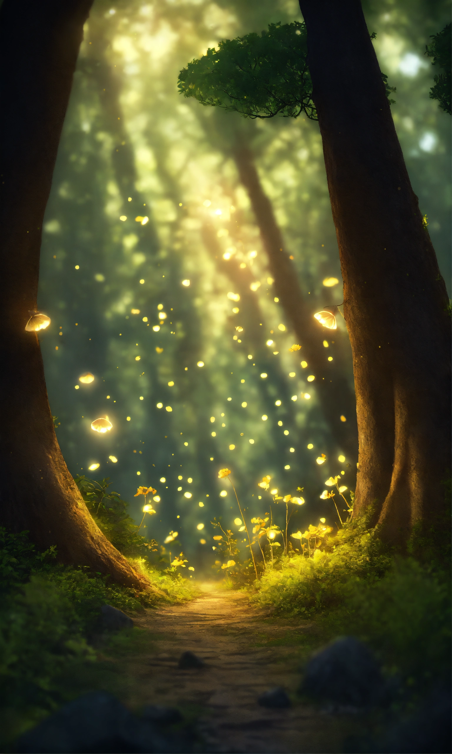Lexica - A hidden, mystical forest with glowing fireflies and ancient ...