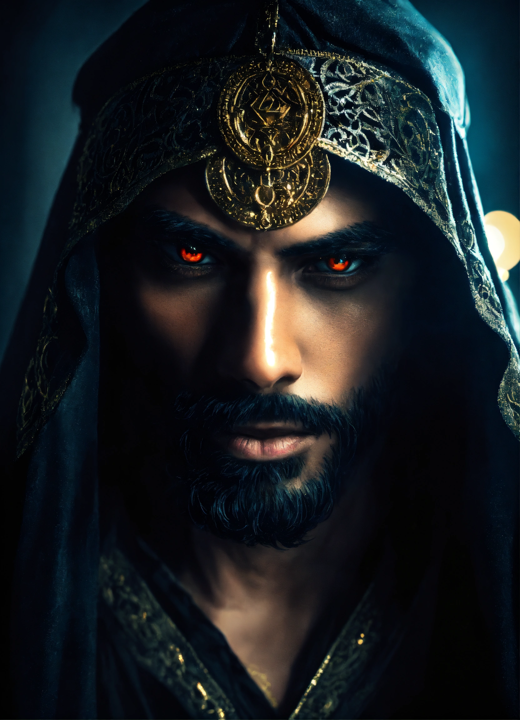 Lexica - Dark, mysterious and dramatic headshot of a handsome Arabic ...