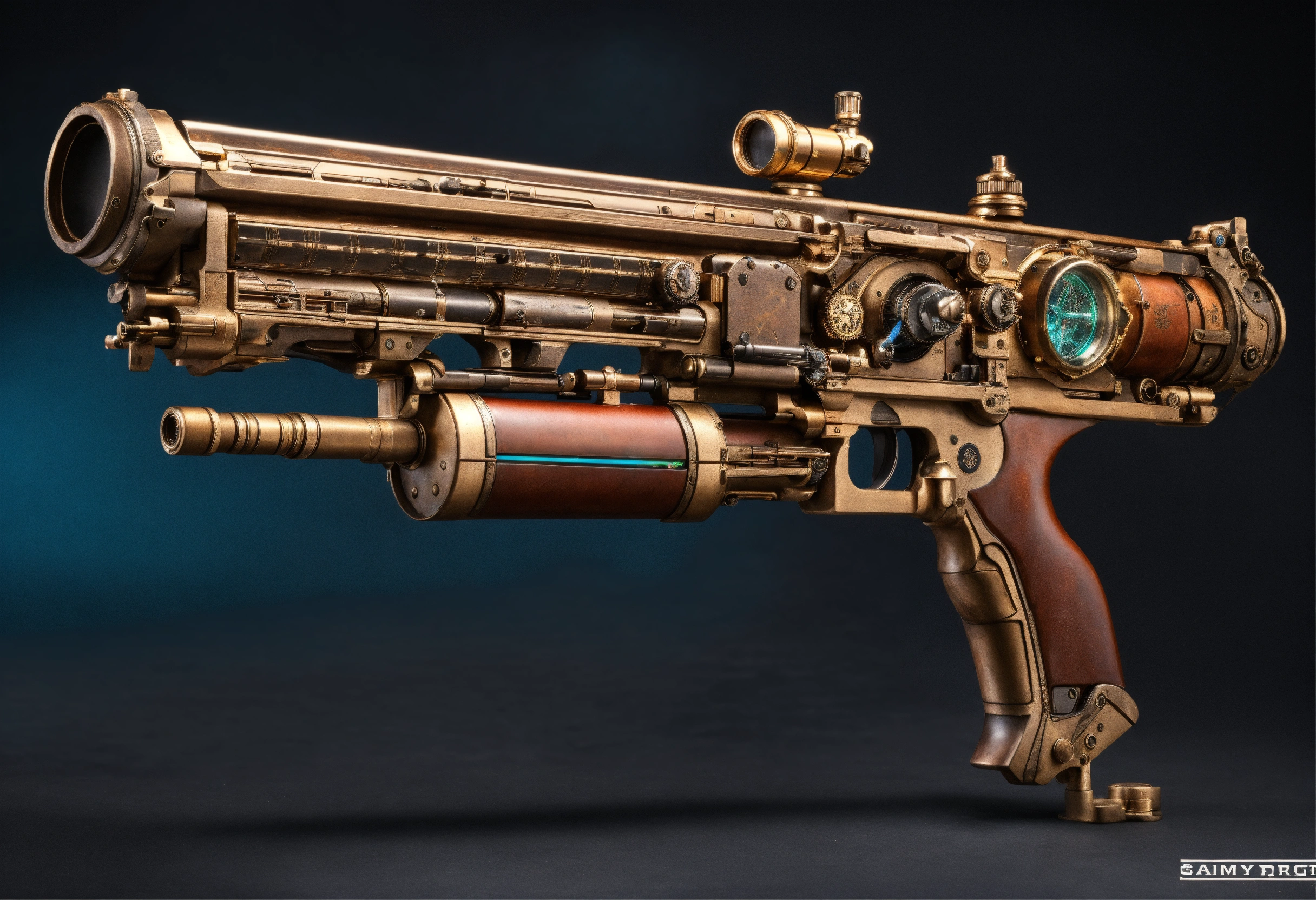 Lexica - Side view of the full image of a steampunk energy rifle