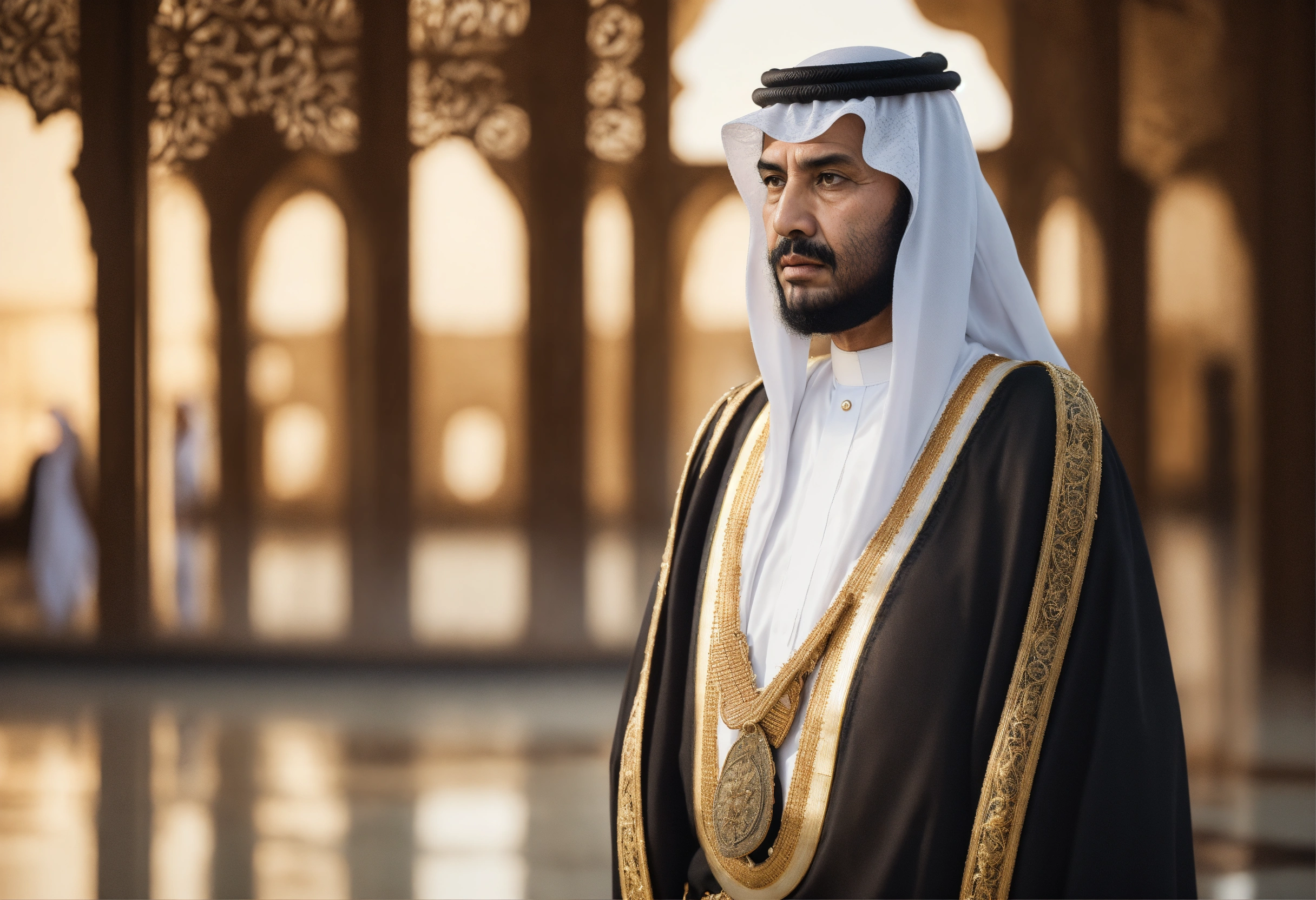 Lexica - Saudi old king, traditional costume, standing, looking left ...