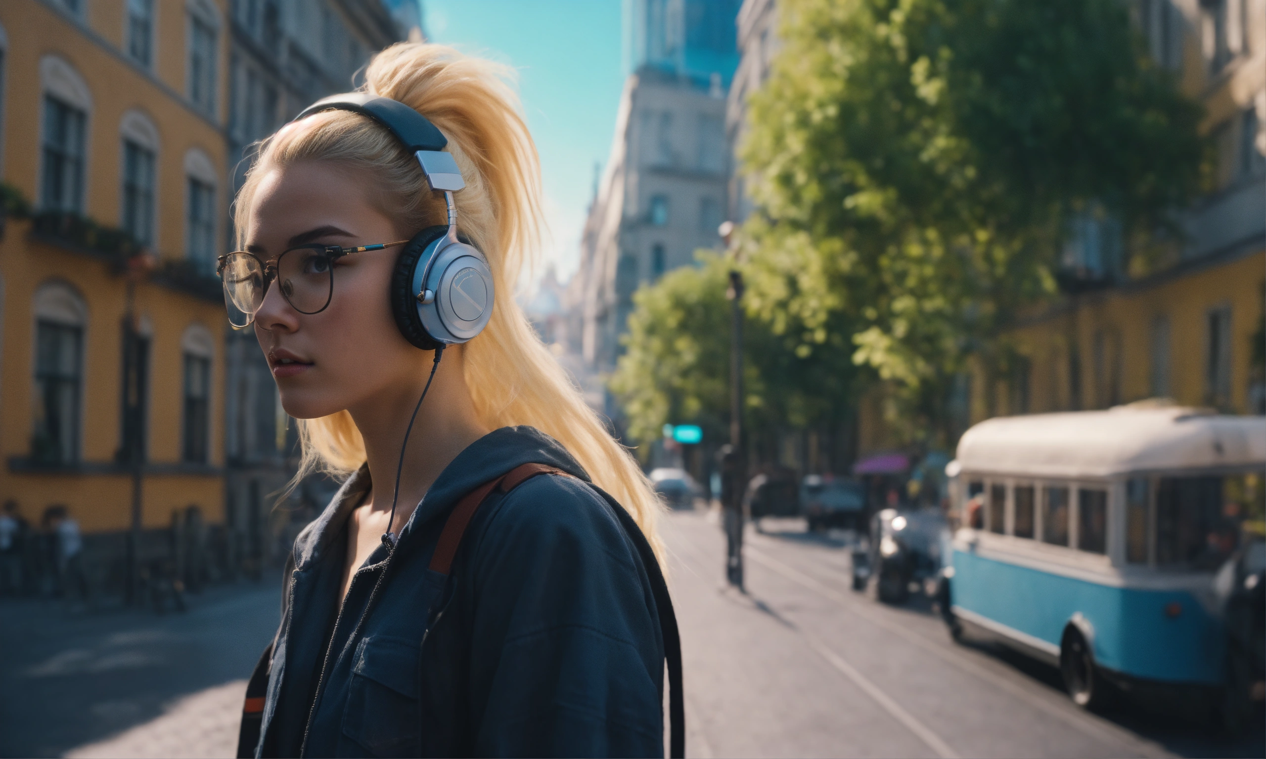 Lexica - Cute girl in dress blond hair black traveler glasses and ...