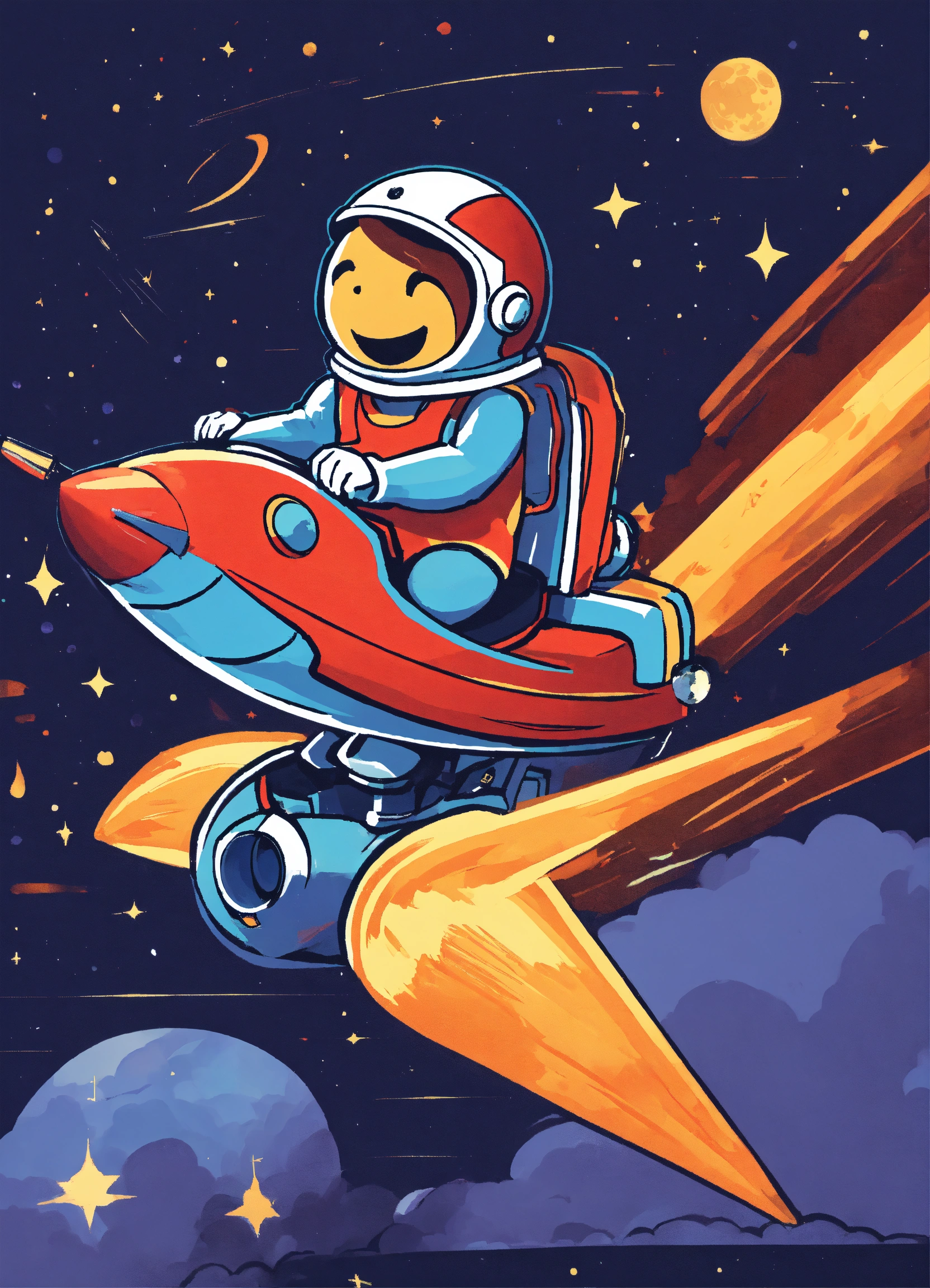Lexica - An image of super happy, riding a rocketship towards the moon ...