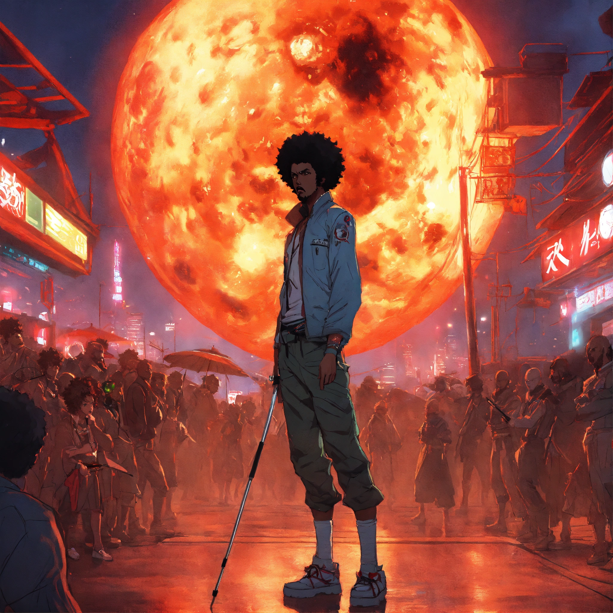 Lexica - Afro samurai anime, man rapping angrily on microphone with ...