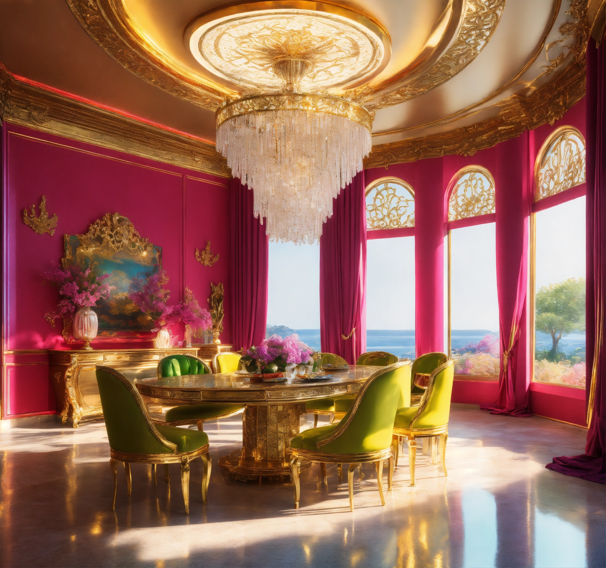 Lexica - Futuristic beautiful French mansion interior dining room ...