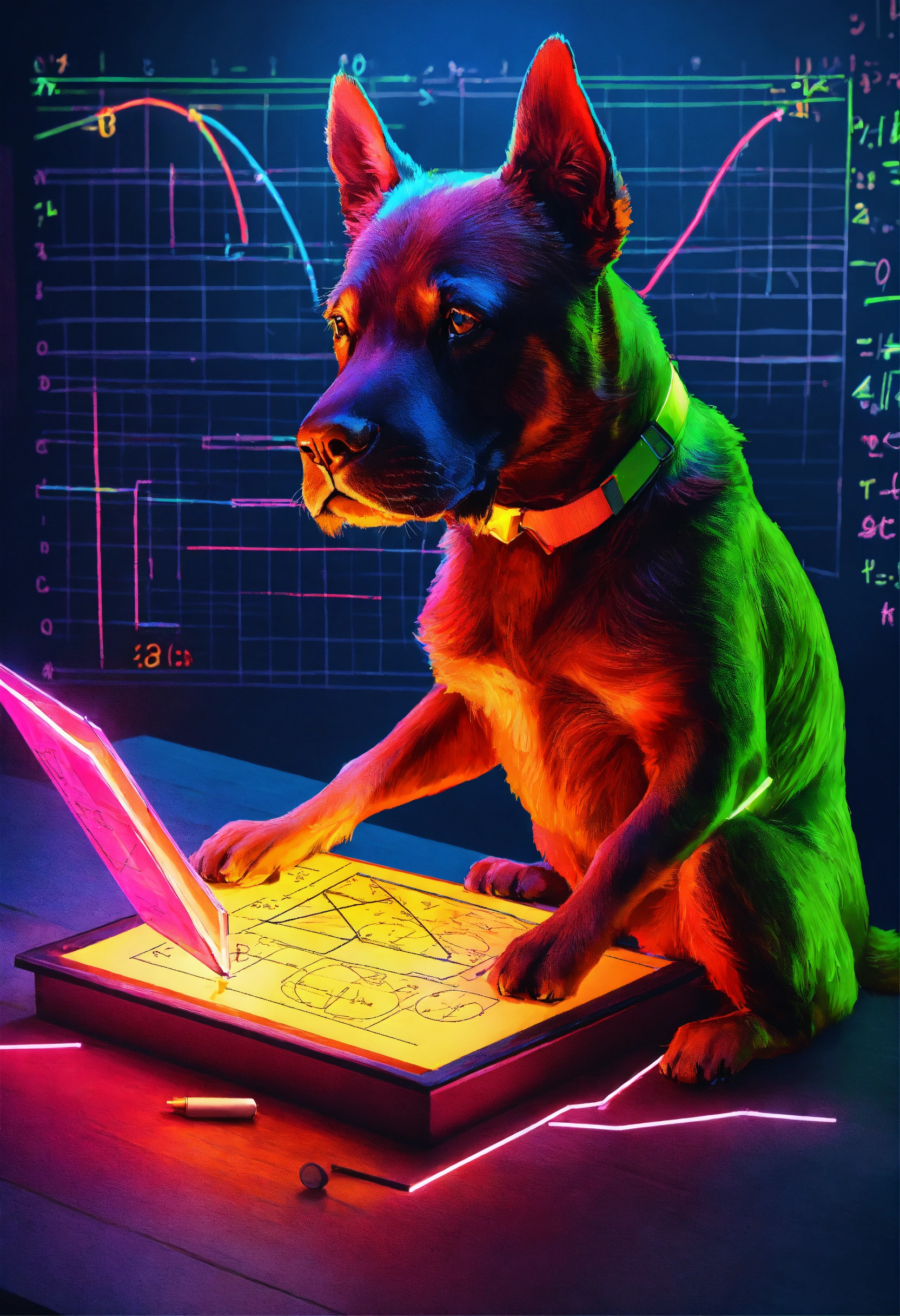 Lexica - Neon dog doing mathematics
