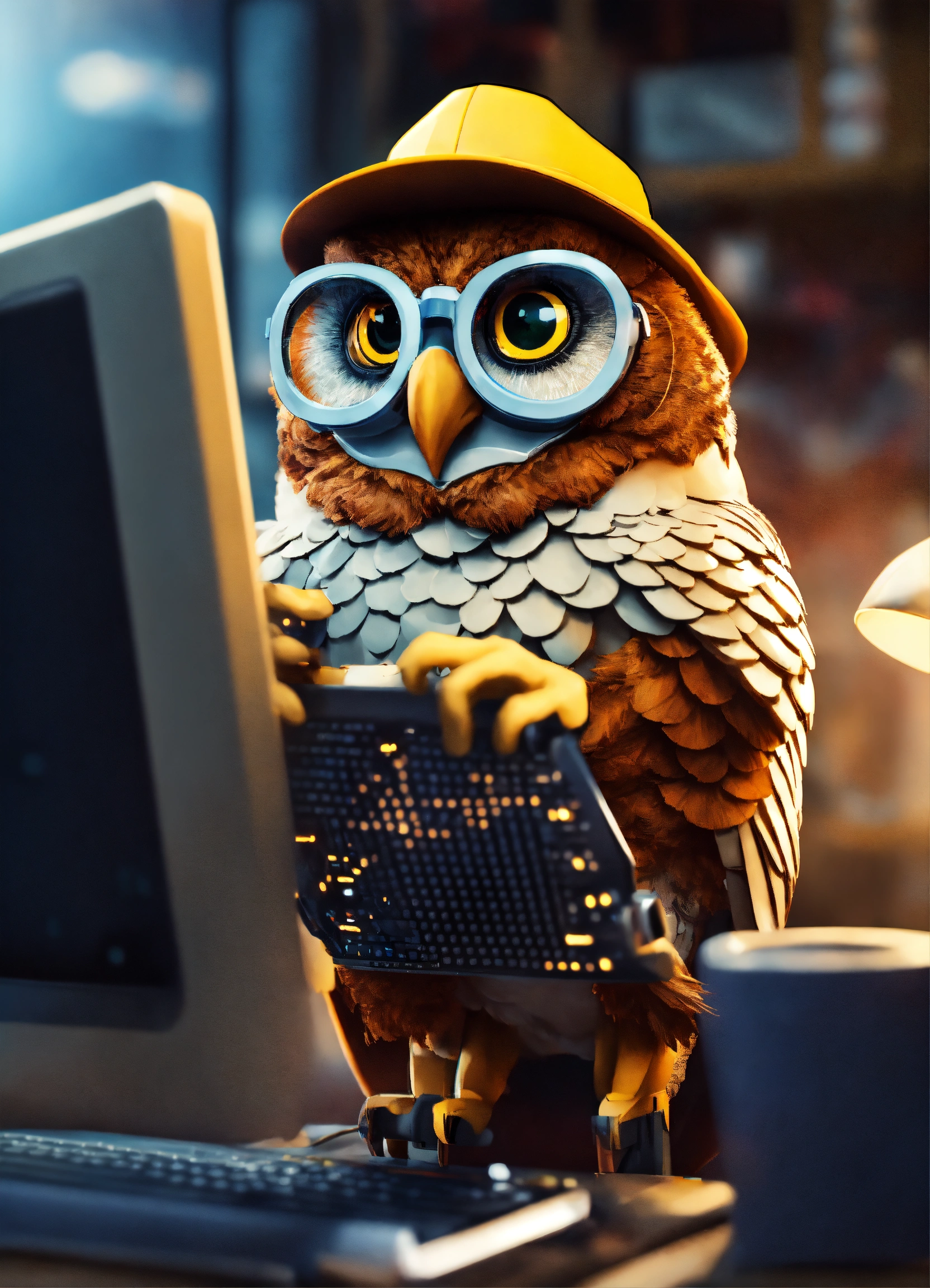 Lexica - An anthropomorphic owl in a dynamic action working on his ...