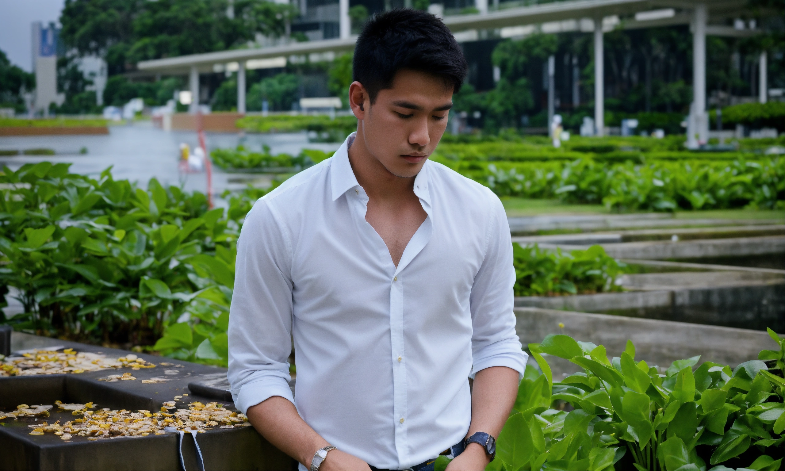 lexica-a-21-year-old-handsome-man-in-a-long-white-button-down-shirt