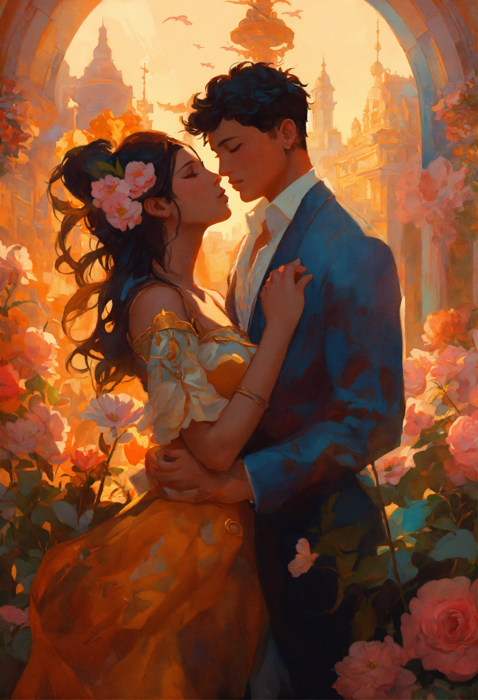 Lexica - Painting of a couple in love, tracer, kissing and hugging ...