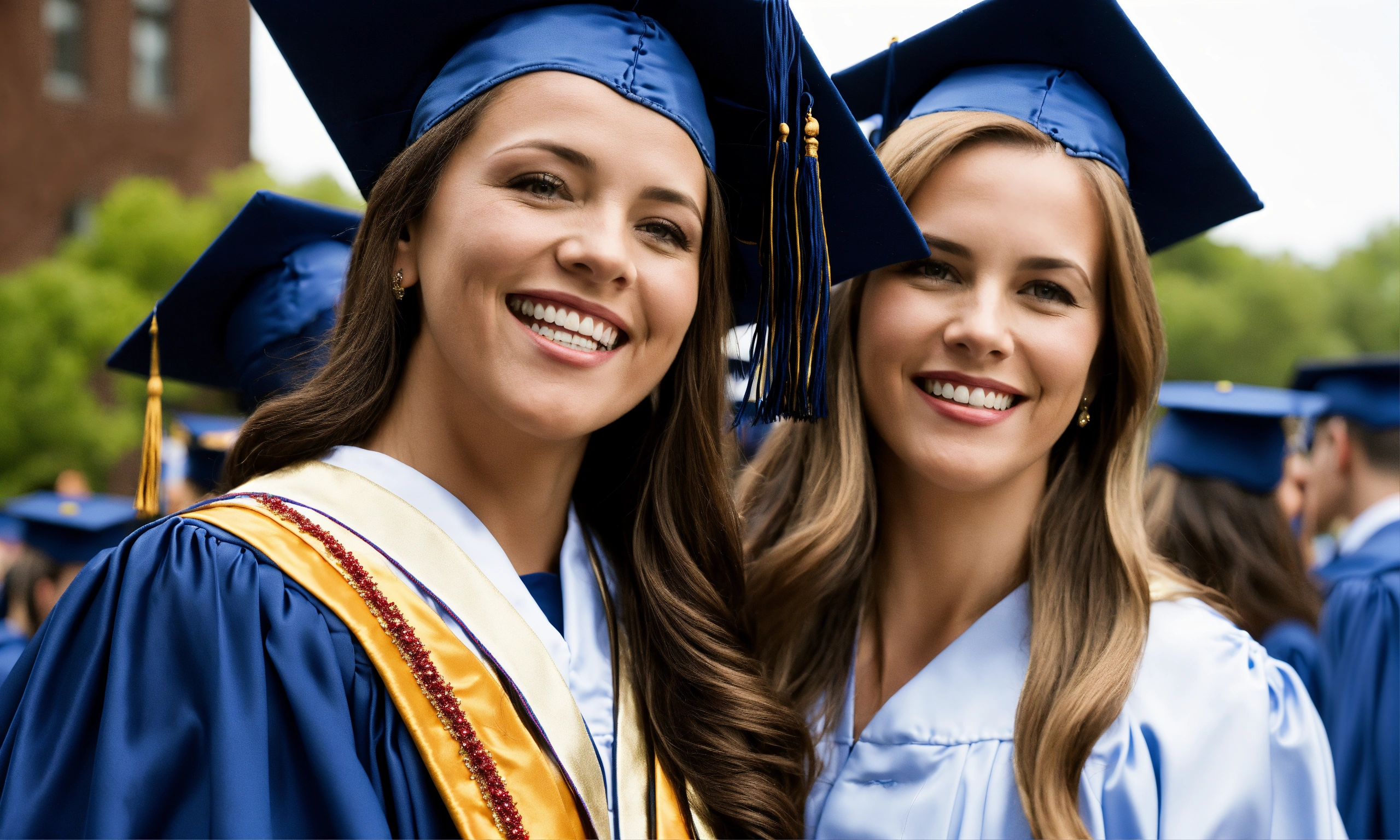 Lexica Happy proud mother and son college graduates in caps and gowns