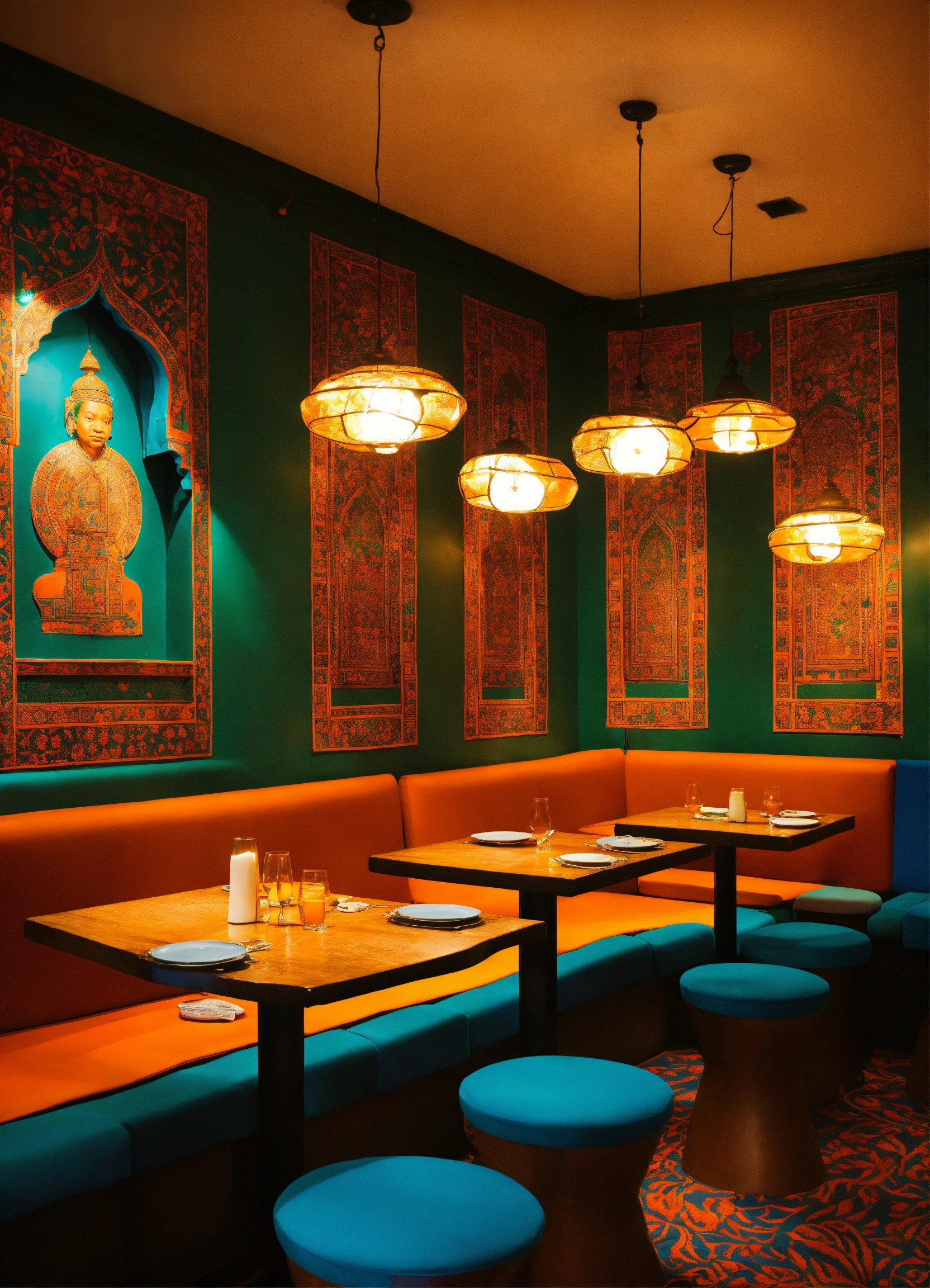 Lexica - Indian restaurant interior, Mandela shapes and backlight ...