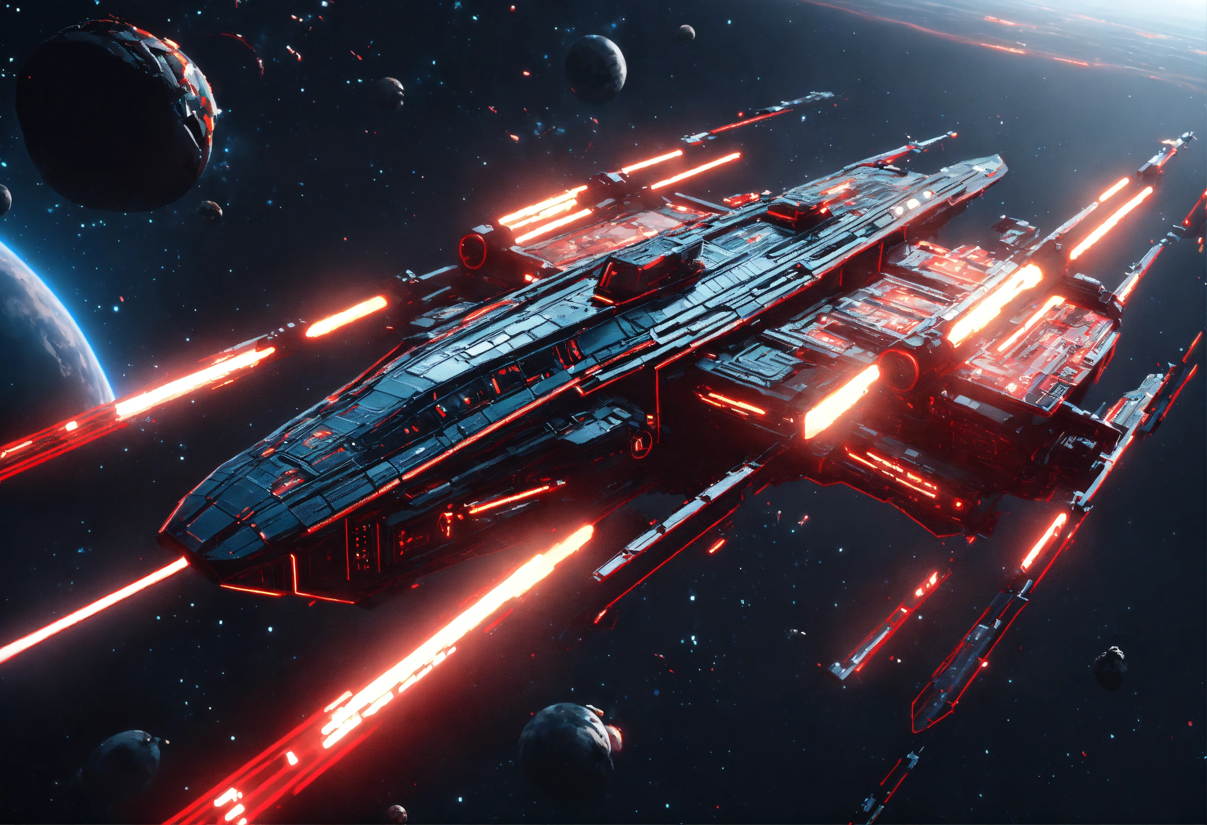 Lexica - Zoom out on fleet of long black organic insect like space ...