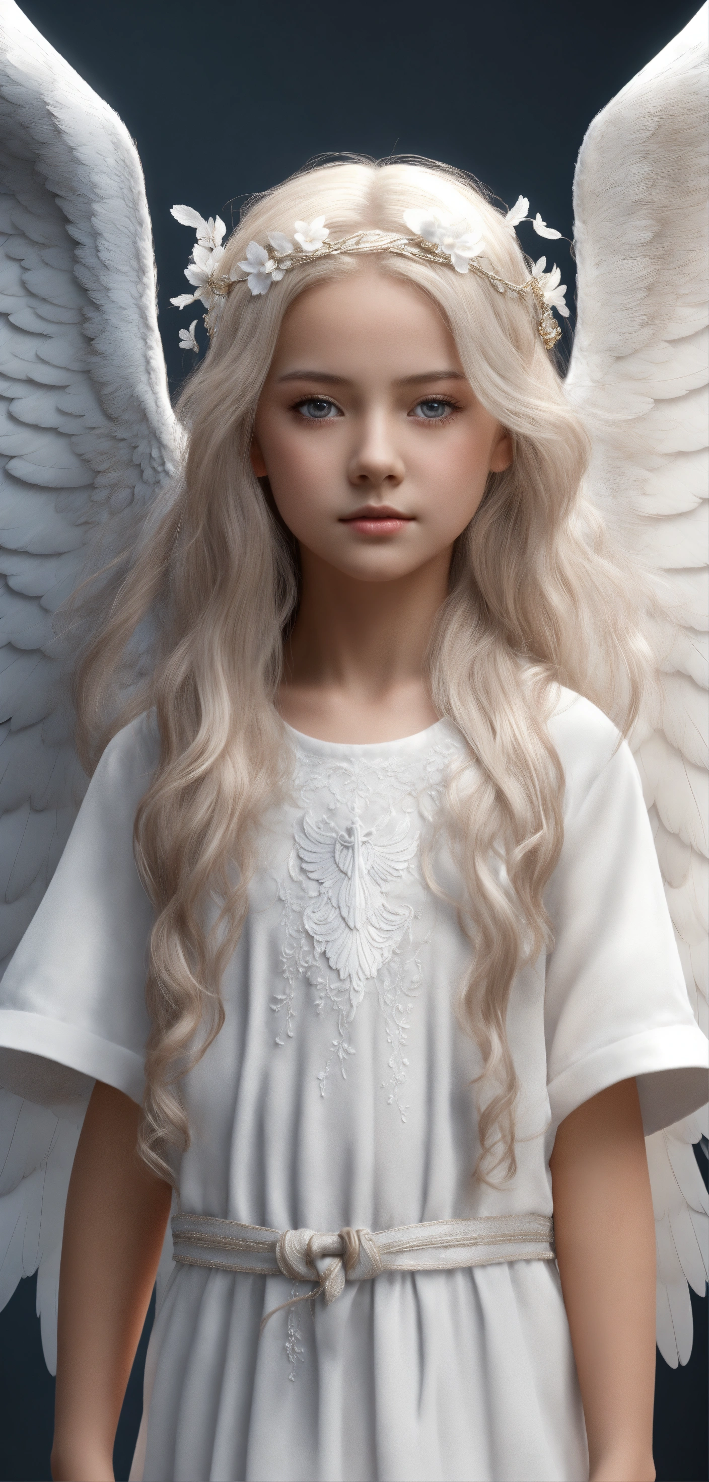 Lexica - Angel face 9 year old girl with white angel wings, large and ...