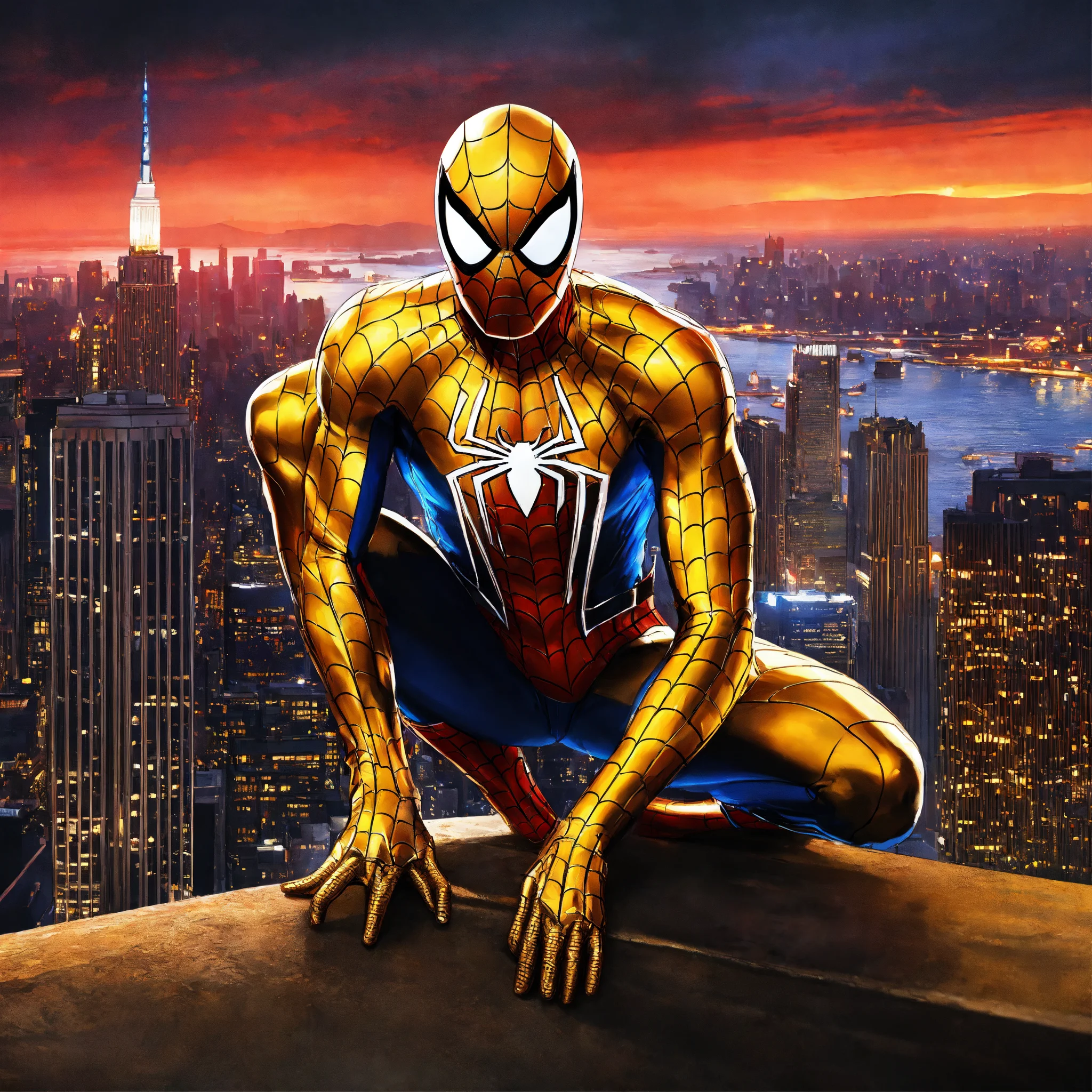 Lexica Portrait Painting Of Spider Man Wearing A Gold Metallic Suit