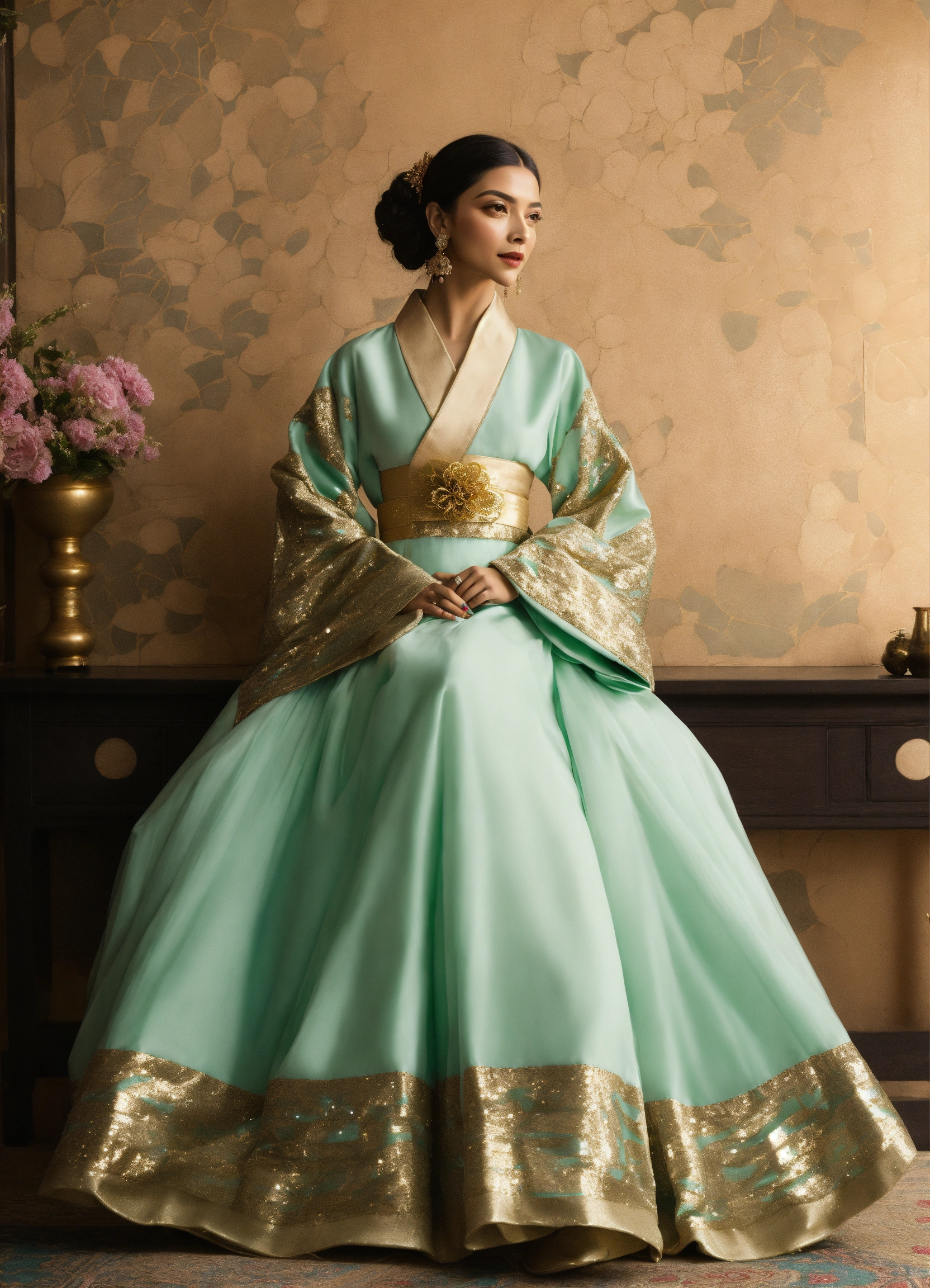 Lexica - Deepika glamorous sparkly Cleopatra inspired mint and gold ...