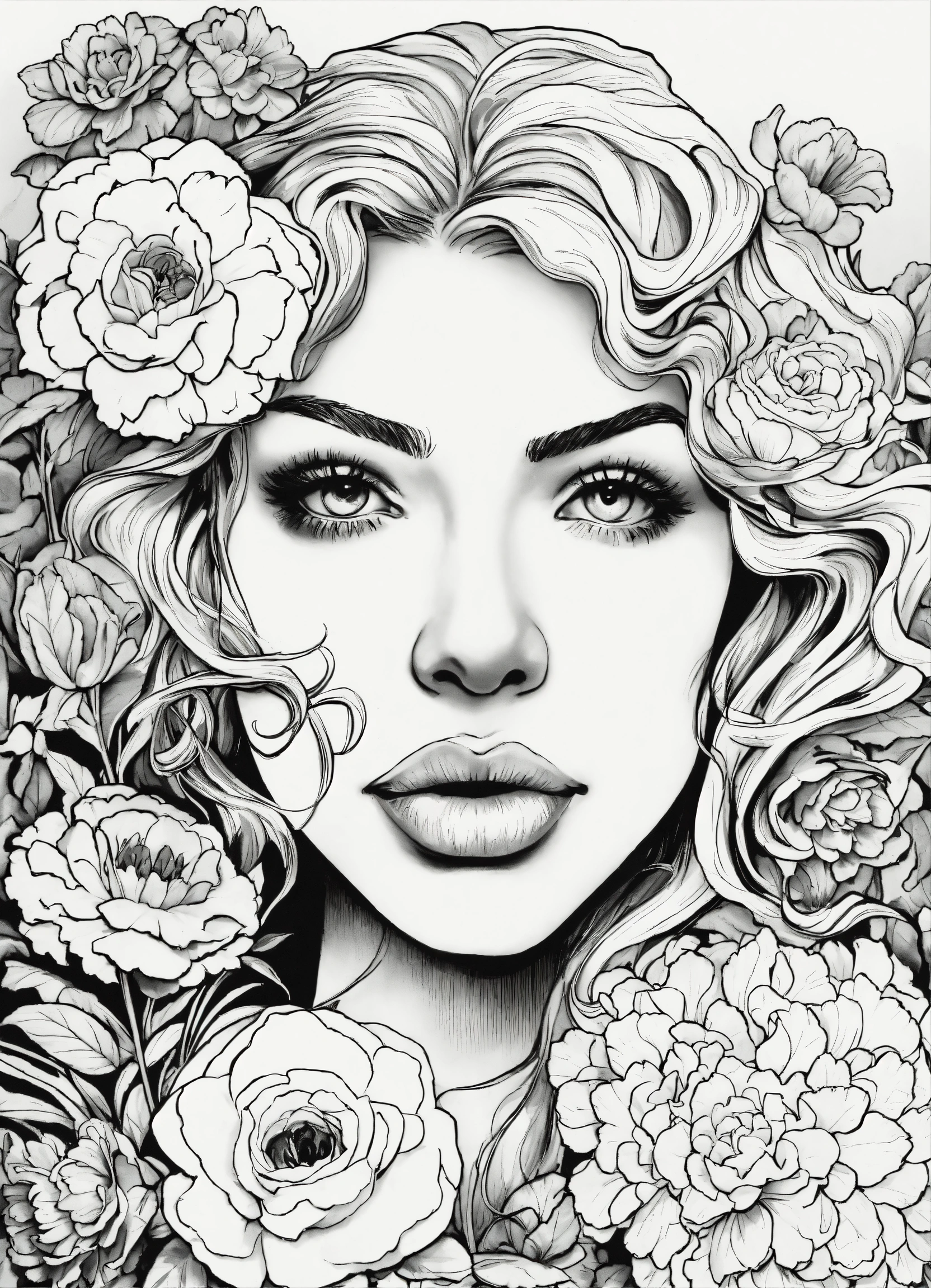 Lexica - Faces and flowers, Ed Roth, black and white, coloring book ...