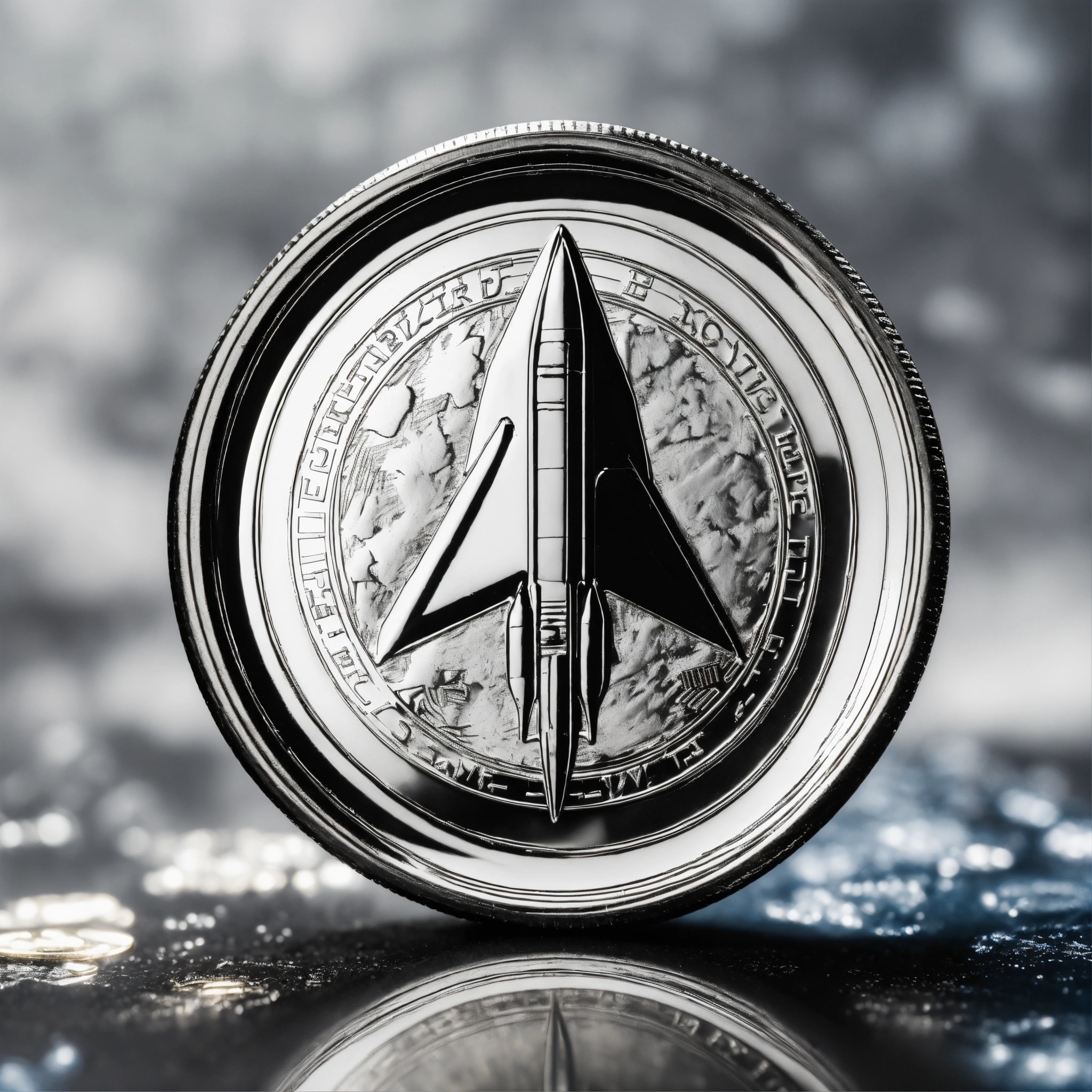 Lexica - Silver crypto coin with a rocket white background