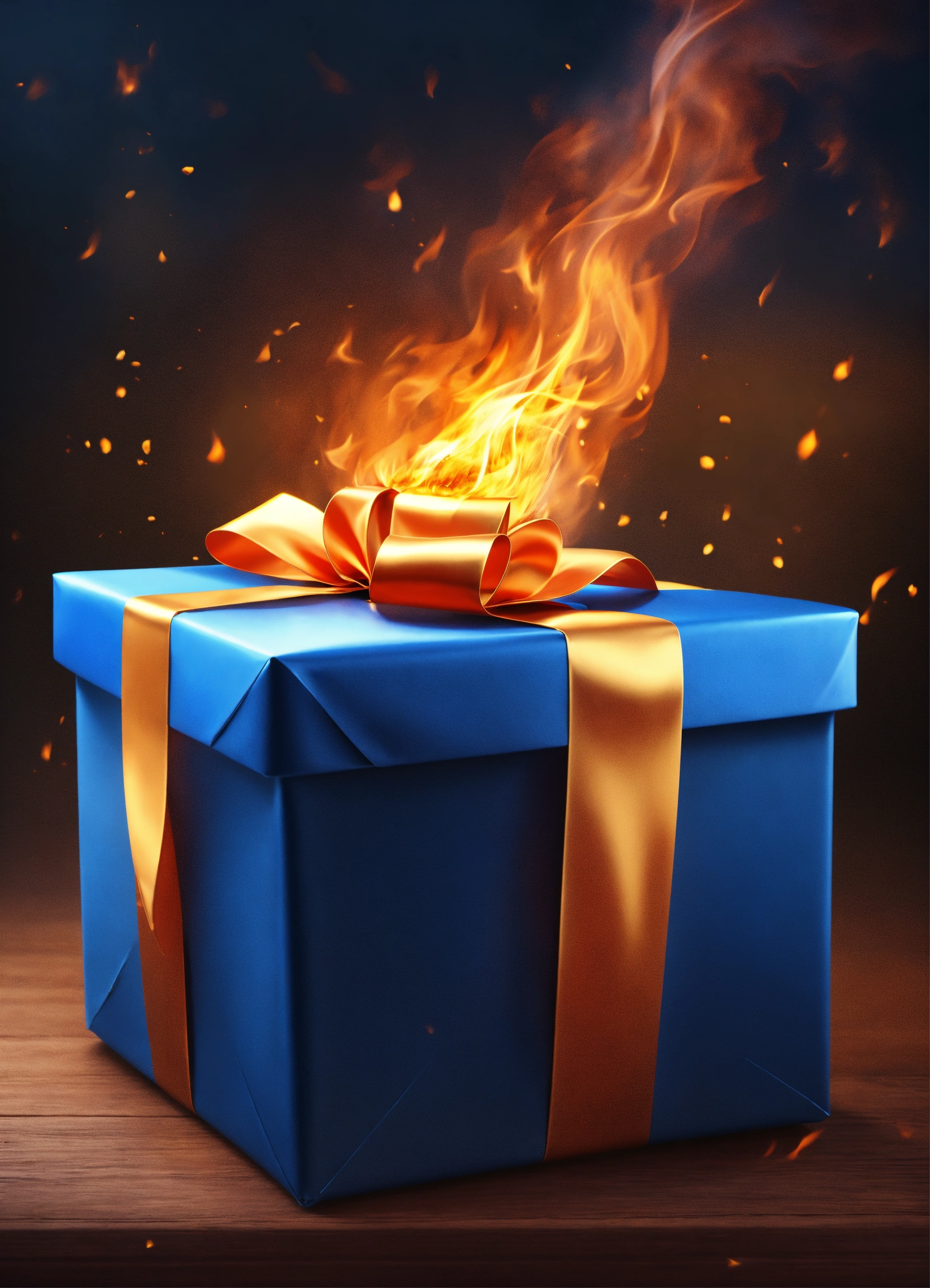 Lexica - Blue Gift with fire realistic