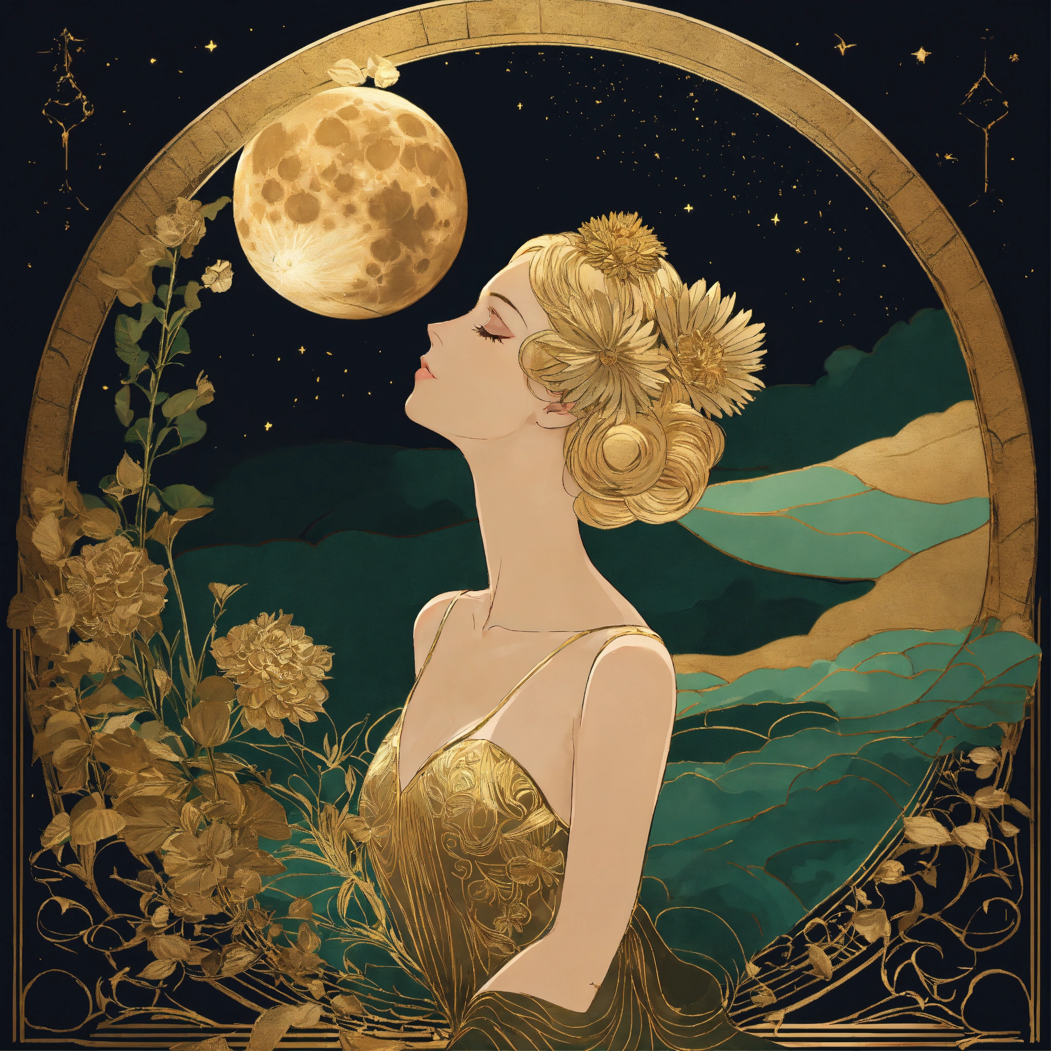 Lexica - A beatiful woman blow the Dust off a moon like flower, vert ...