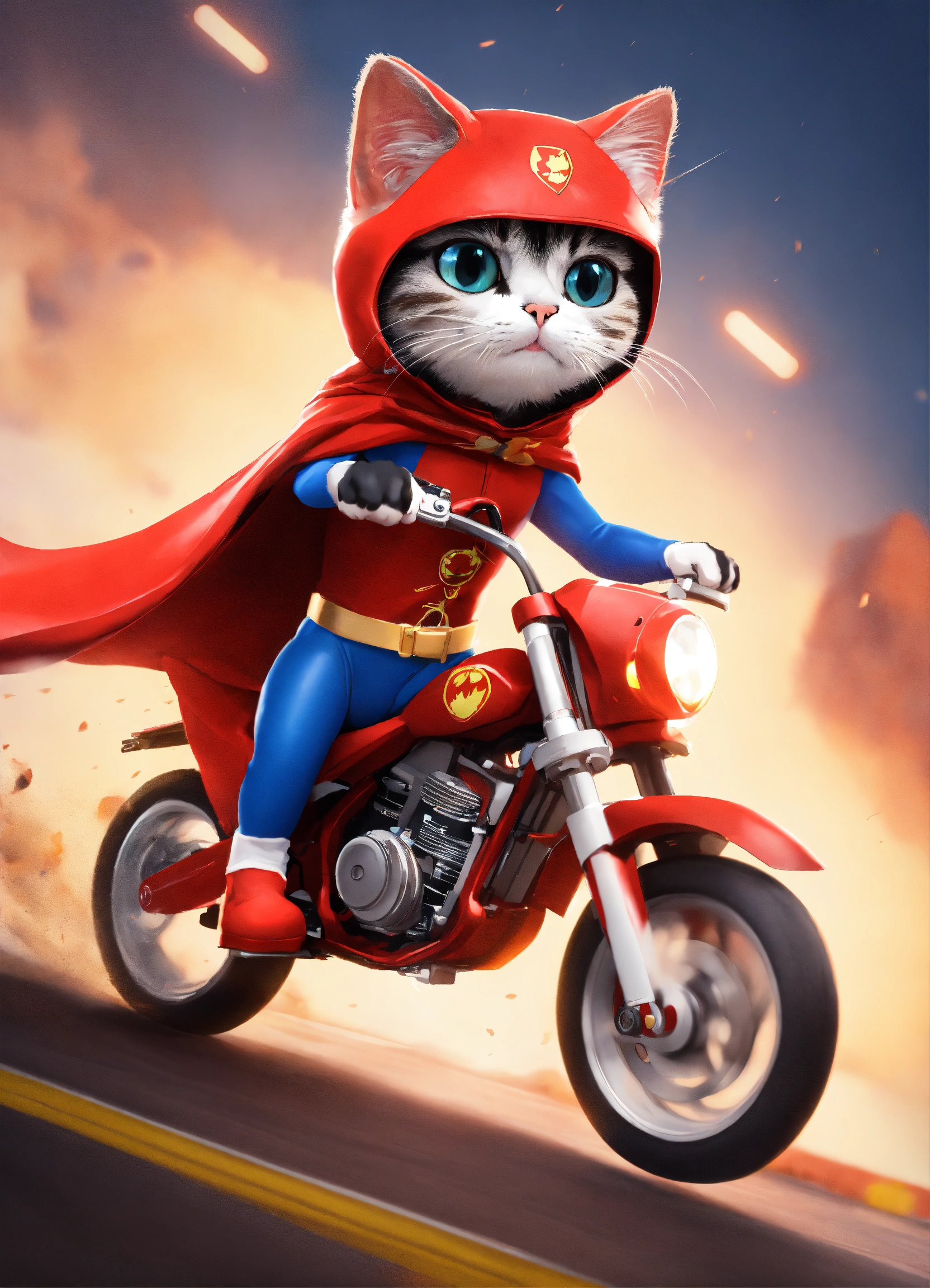 Lexica - Create an image of a cat riding a high-speed racing bike. The ...