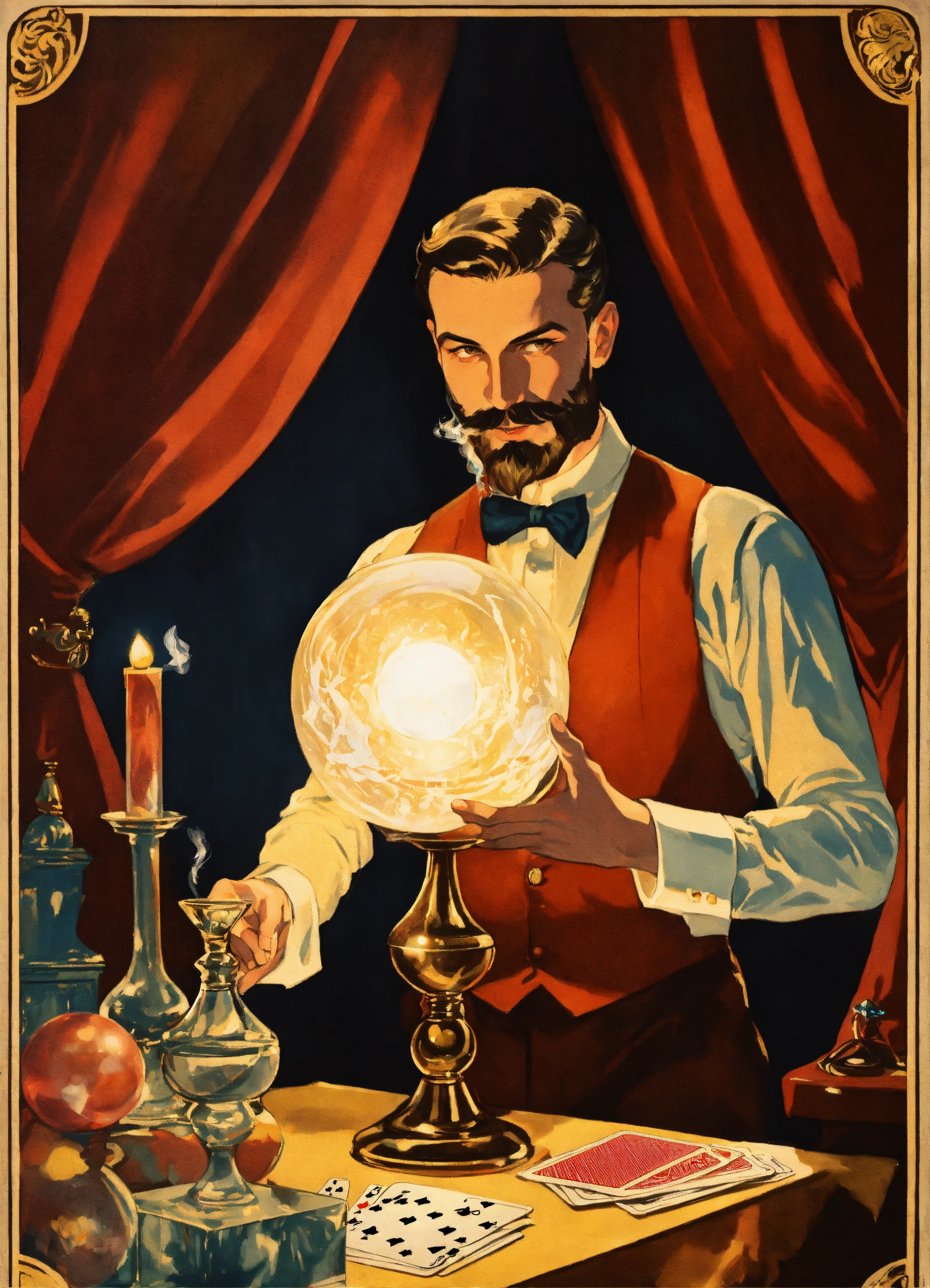 Lexica - 1920 vintage poster, male magician in a smoking, beard ...